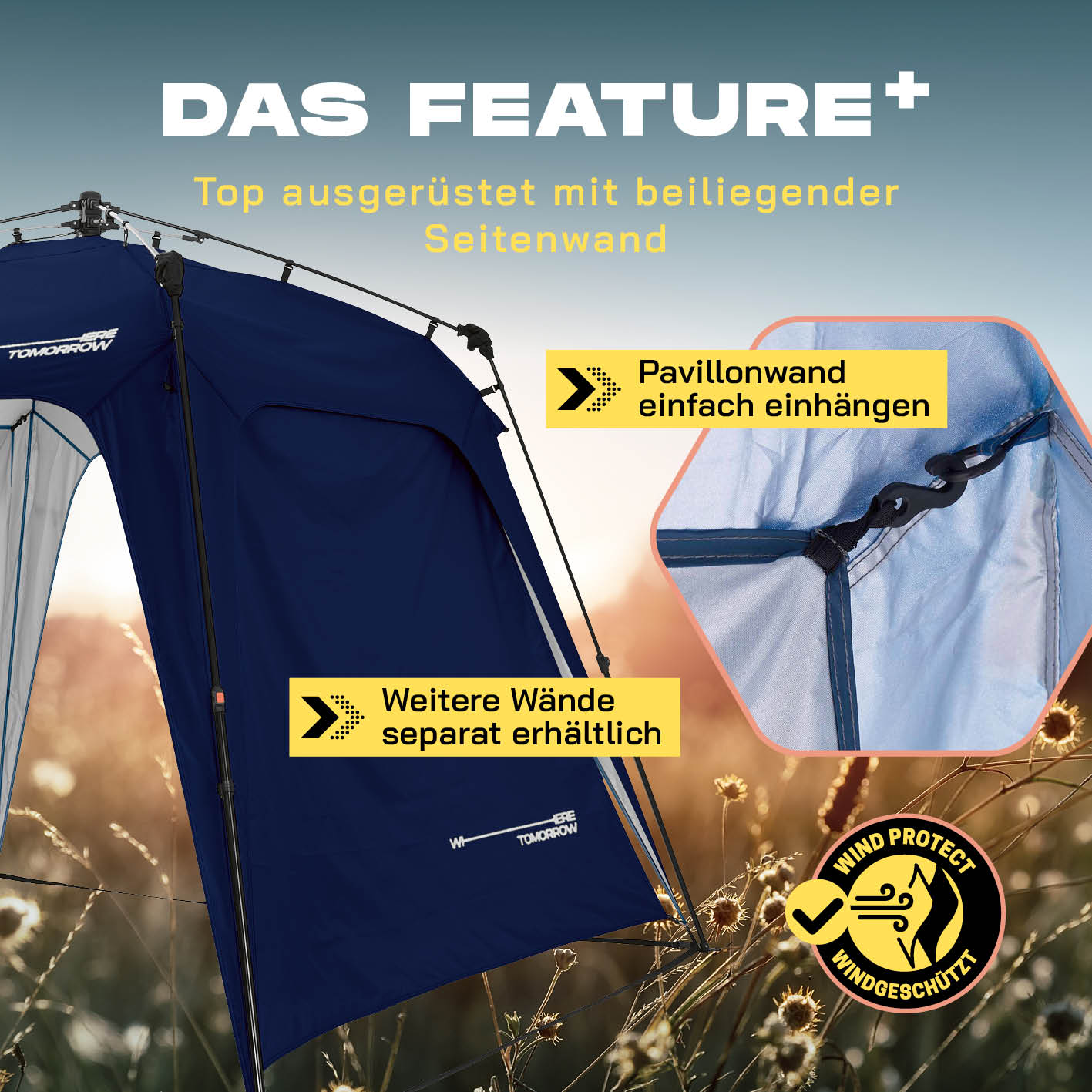 Pop up Pavillon - Navy mit wasserdichter Seitenwand, schnell aufbaubar, windgeschützt, ideal für Camping und Outdoor-Events von WHERE TOMORROW.