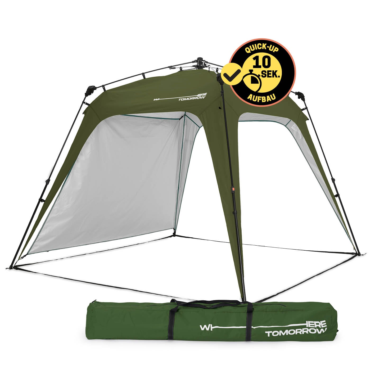 Pop up Pavillon - Dunkelgrün mit schnellem Aufbau, wasserfest und mit praktischem Windschutz für Outdoor-Events von WHERE TOMORROW.