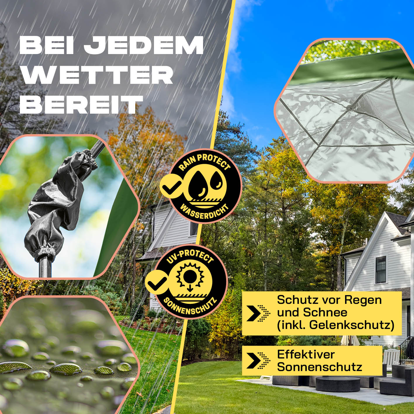 Pop up Pavillon - Dunkelgrün, wasserfest und UV-beständig, bietet schnellen Schutz bei Regen, Schnee und Sonnenschein.