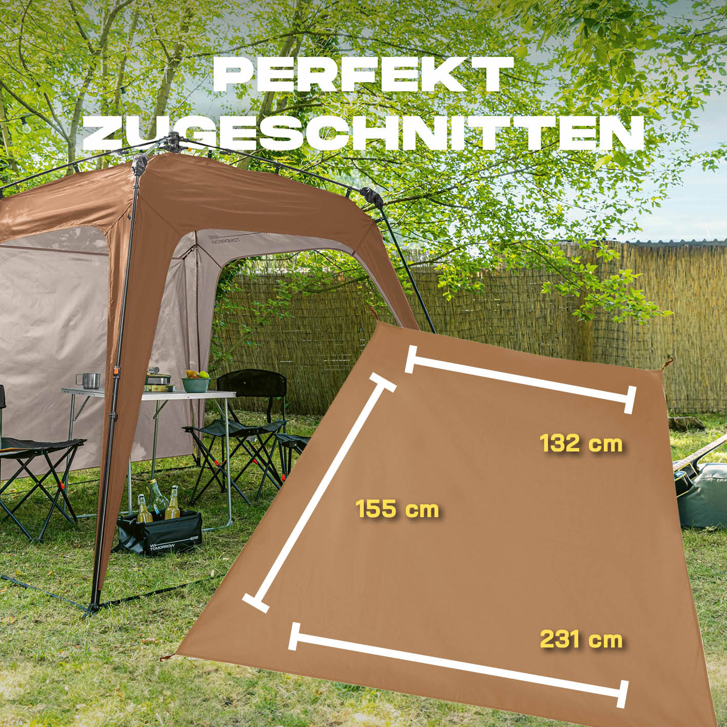 Pop Up Pavillon Gartenzelt - Seitenwand Kamelbraun aus 190T Polyester, PU-beschichtet, wind- und wetterfest, Maße 155x132x231 cm.