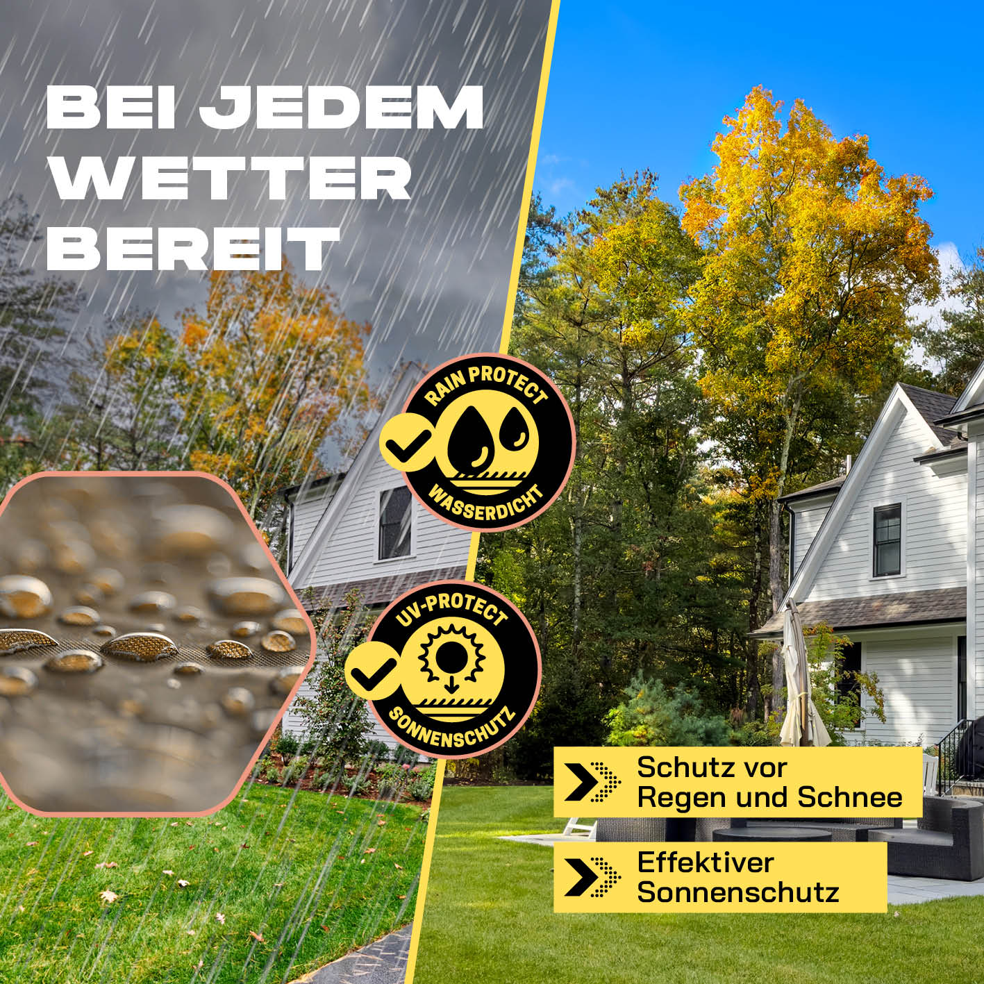 Pop Up Pavillon Gartenzelt - Seitenwand Kamelbraun, wetterfest, wasserdicht, mit effektivem Sonnenschutz aus 190T Polyester PU-beschichtet.