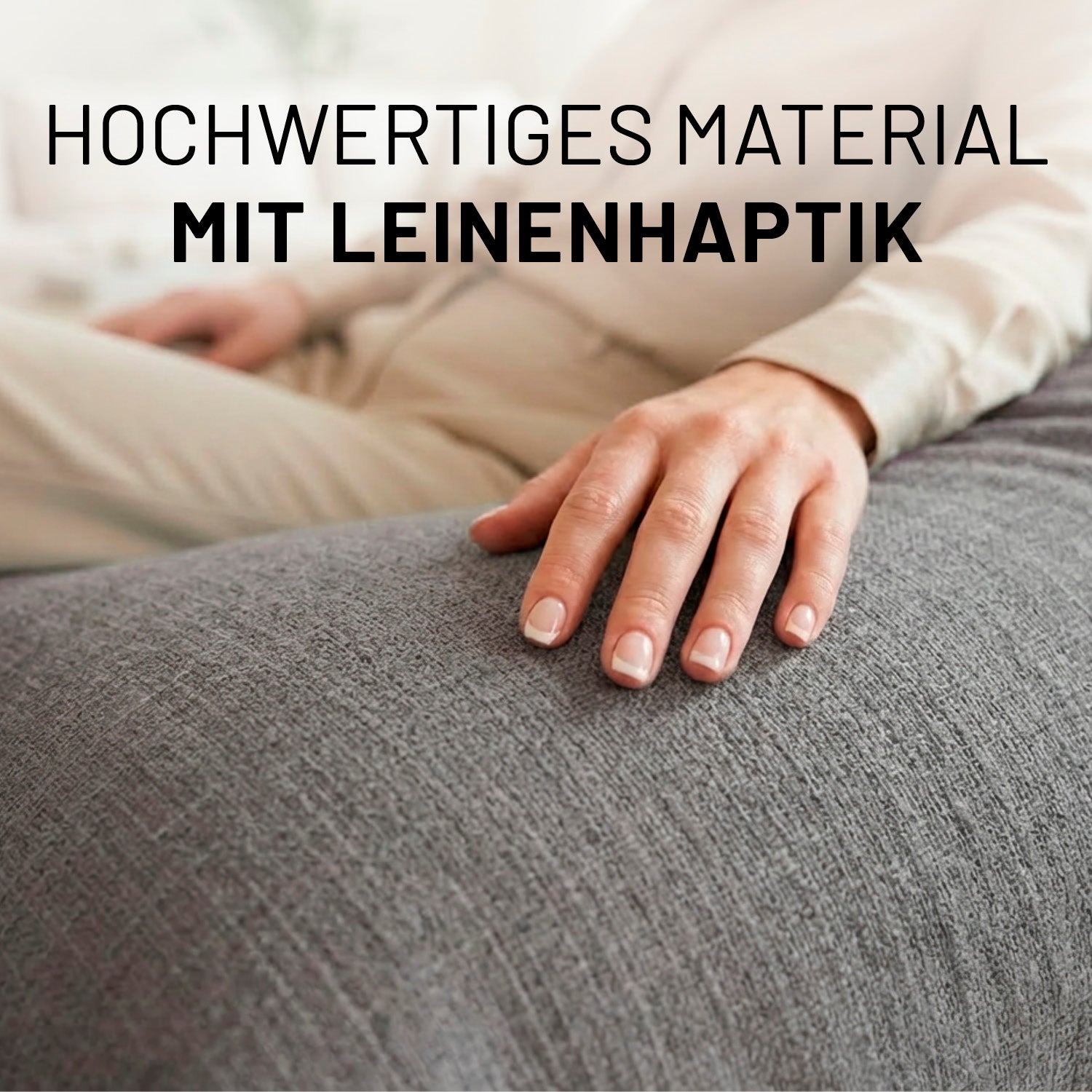 Hand auf Sitzsack Interior Line (370 L) - indoor - Hellgrau mit hochwertiger Leinenoptik und angenehmer Haptik.