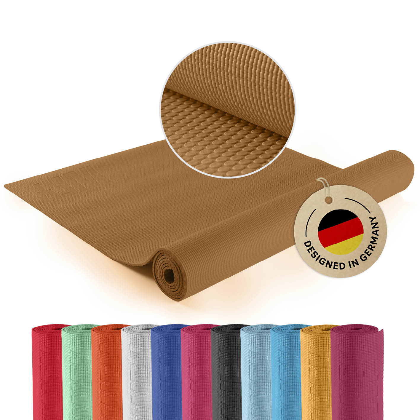 Yogamatte Kirana - 183 x 61 x 0,4 cm - Caramel, weiche, rutschfeste Yogamatte aus ECO-PVC, pflegeleicht und langlebig.