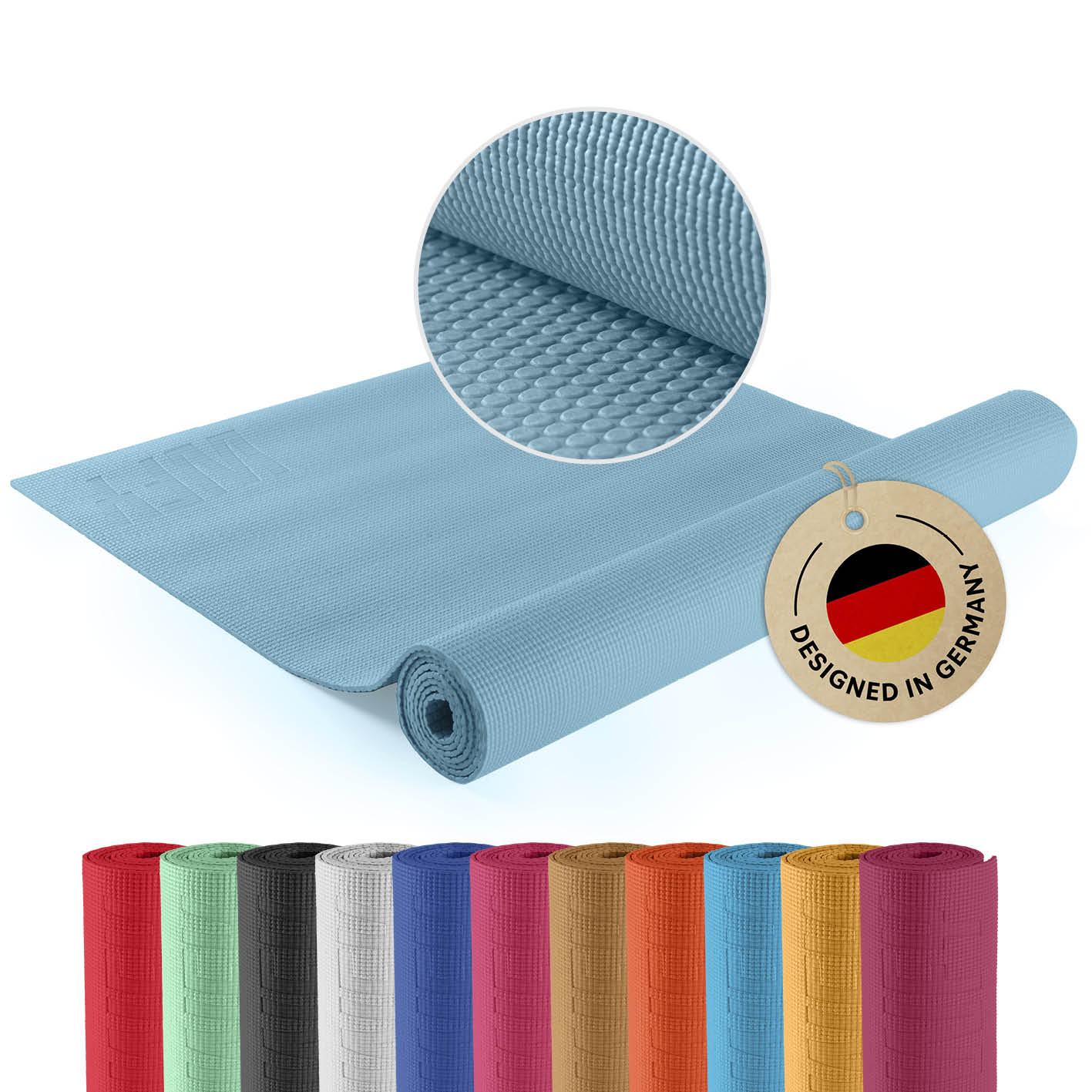 Yogamatte Kirana - 183 x 61 x 0,4 cm - Kiesel, weiche, rutschfeste ECO-PVC Trainingsmatte für Pilates und Fitness, pflegeleicht und langlebig.