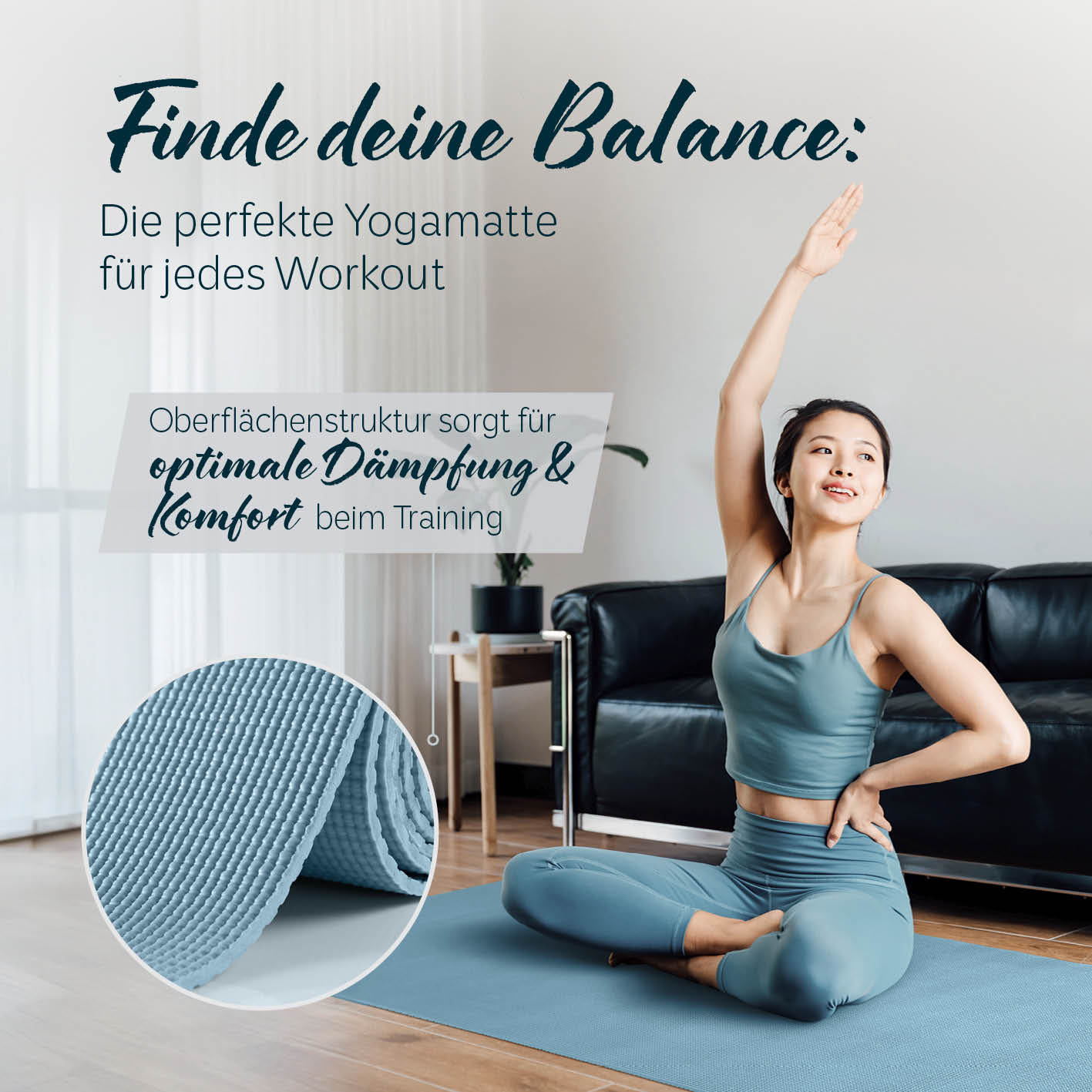 Yogamatte Kirana - 183 x 61 x 0,4 cm - Kiesel zeigt weiche, rutschfeste Trainingsmatte für Yoga und Fitness mit optimaler Dämpfung.