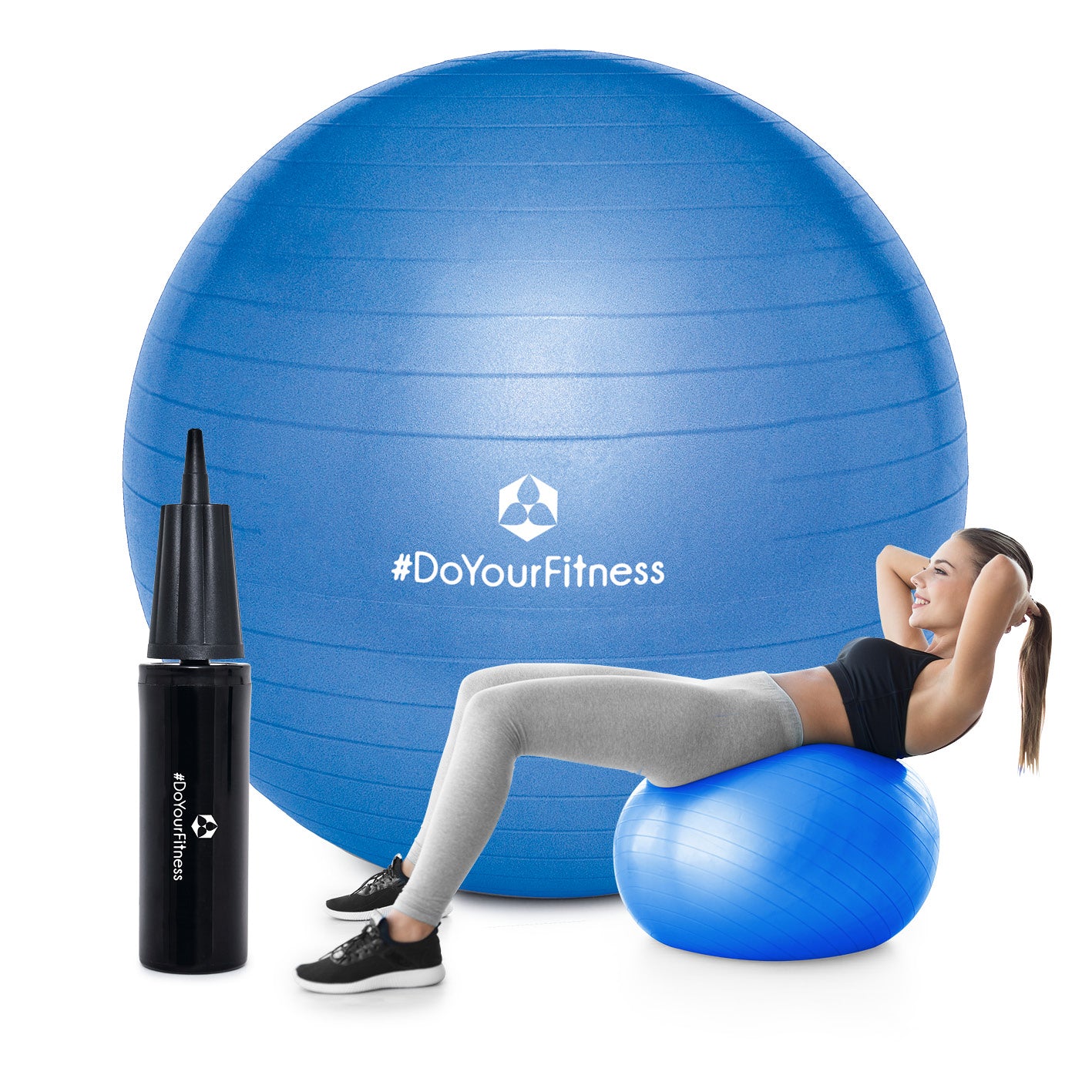 Gymnastikball inkl. Ballpumpe - Fitness Sitzball - Blau - 65 cm mit Anti-Burst-System für Pilates, Reha und Fitnessübungen.