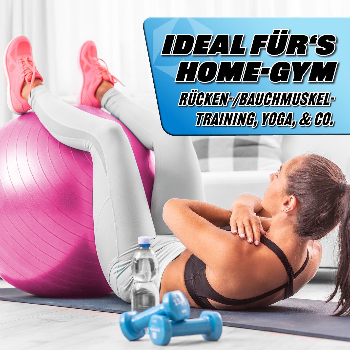 Gymnastikball inkl. Ballpumpe - Fitness Sitzball - Pink - 75 cm für Rückentraining, Bauchmuskeltraining und Yoga im Home-Gym.
