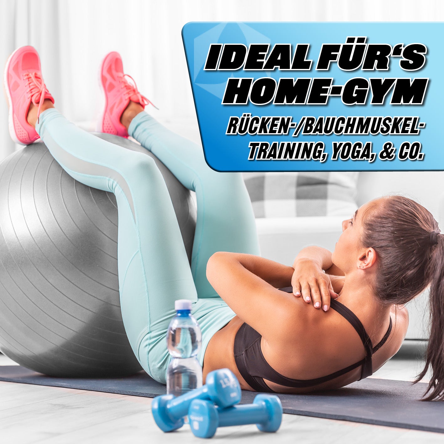 Gymnastikball inkl. Ballpumpe - Fitness Sitzball - Silber - 65 cm für Rücken- und Bauchmuskeltraining, Yoga und Home-Gym.