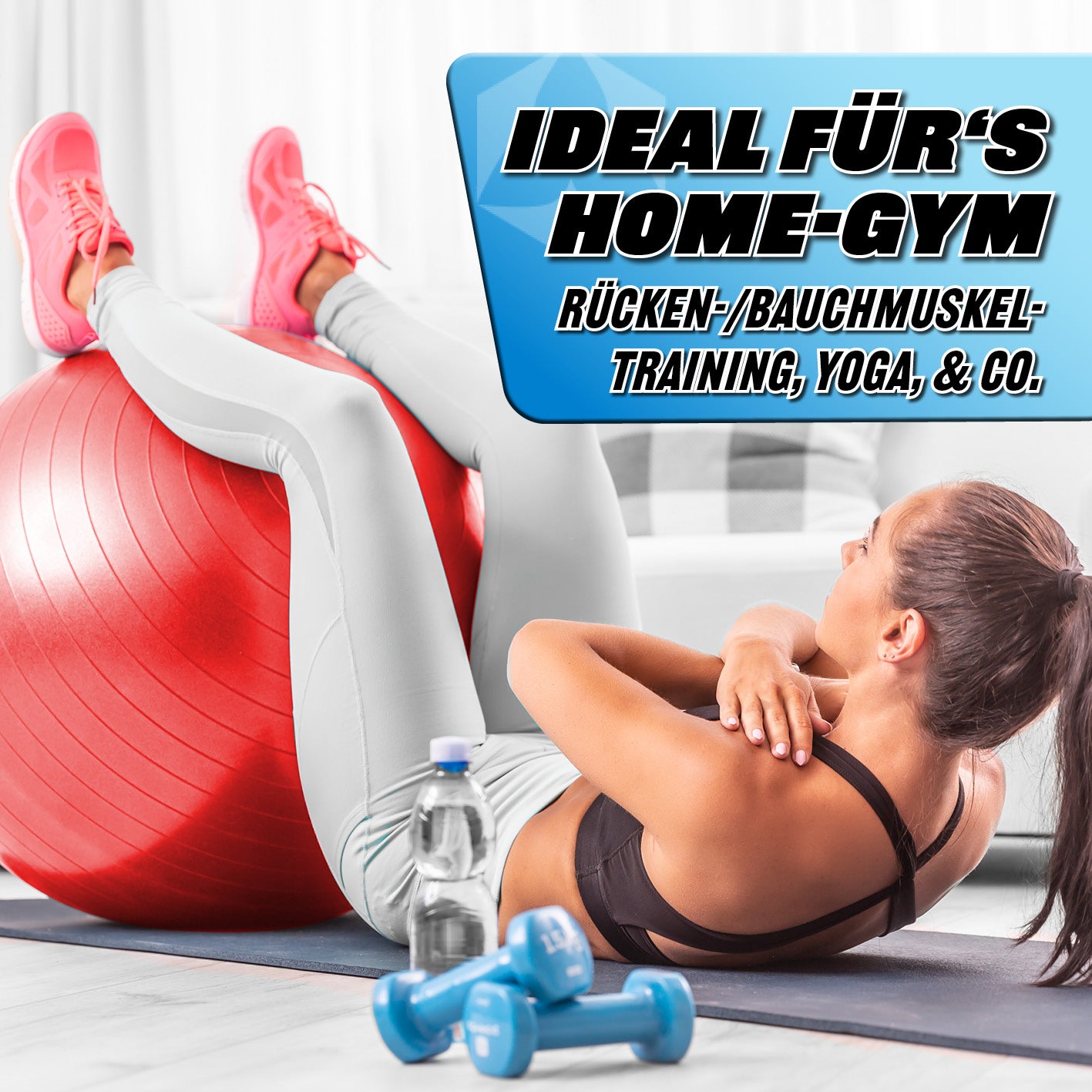 Gymnastikball inkl. Ballpumpe - Fitness Sitzball - Rot - 75 cm für Rücken- und Bauchmuskeltraining im Home-Gym.