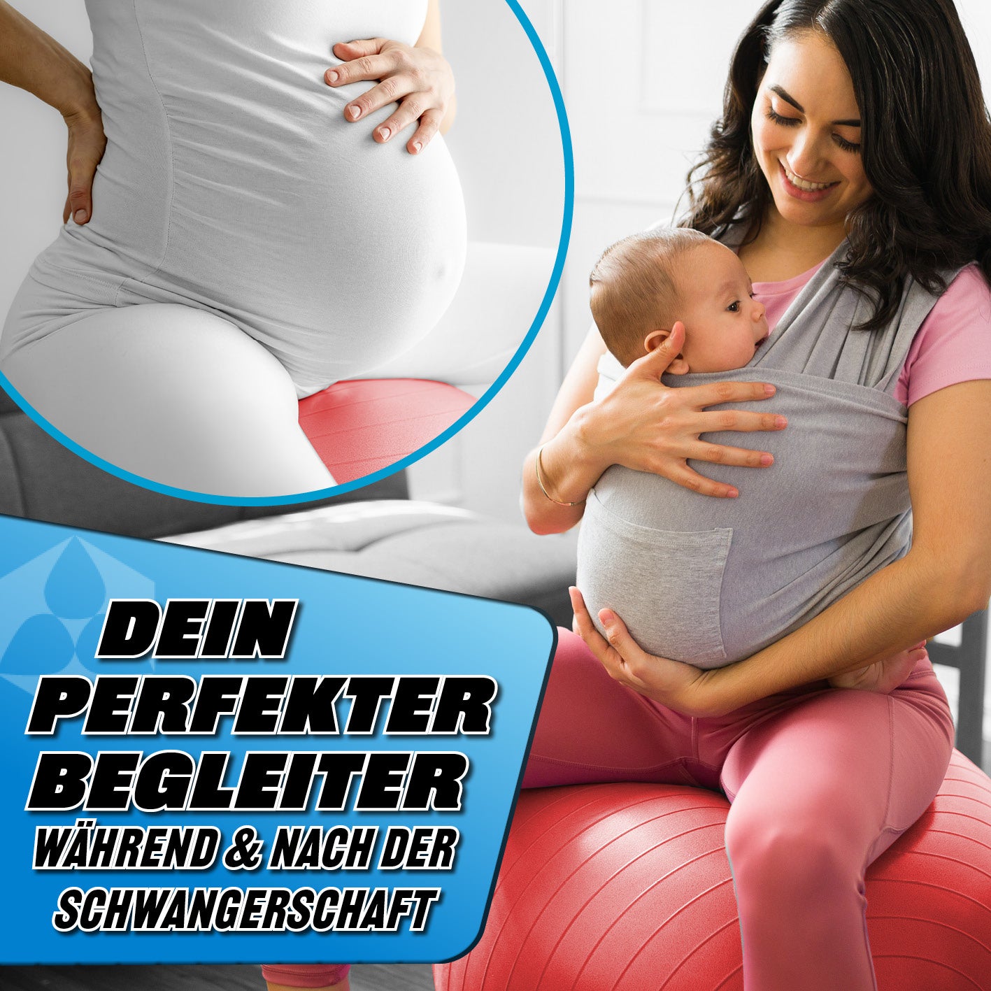 Gymnastikball inkl. Ballpumpe - Fitness Sitzball - Rot - 65 cm, ideal für Schwangerschaftsgymnastik und Rückentraining.