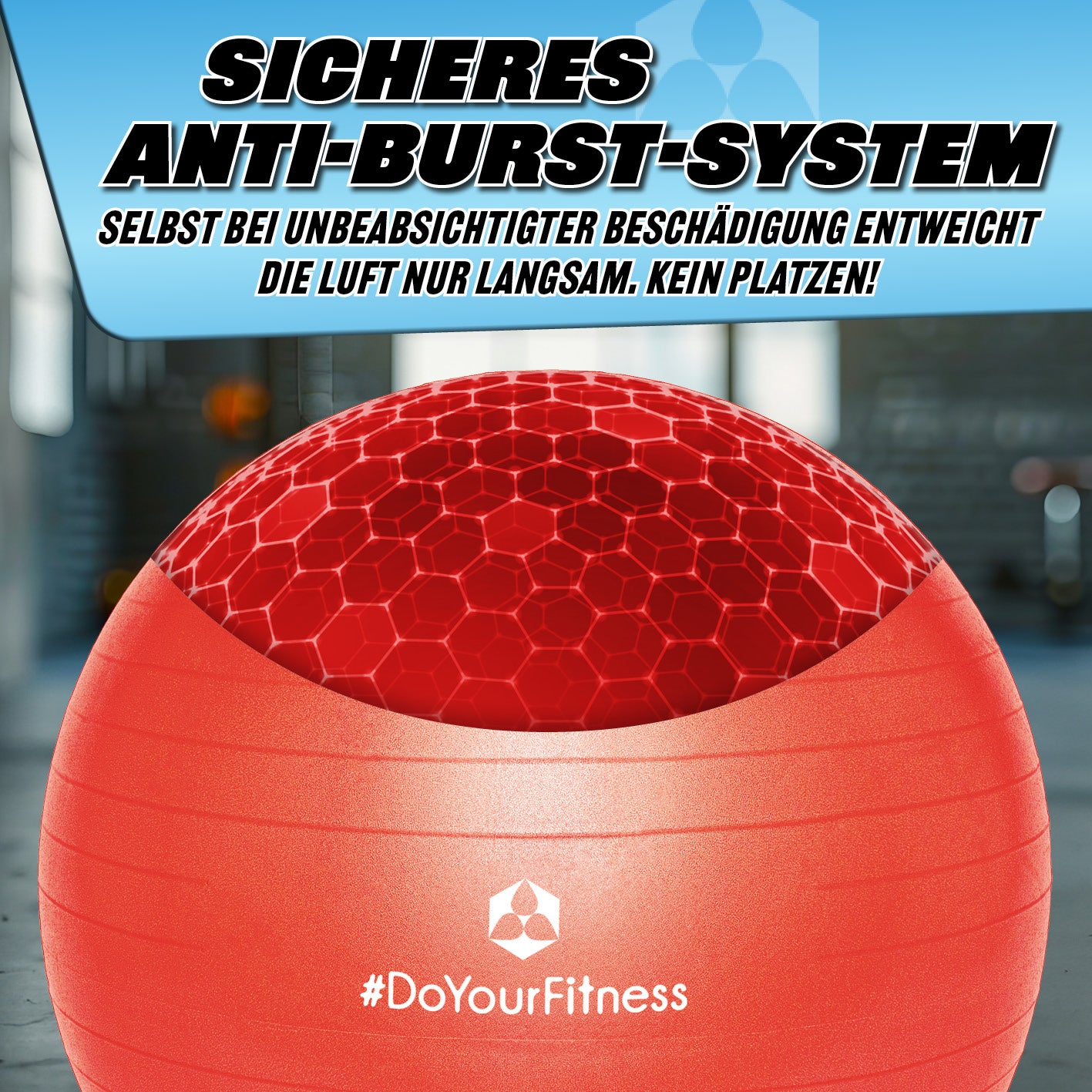 Gymnastikball inkl. Ballpumpe - Fitness Sitzball - Rot - 65 cm mit sicherem Anti-Burst-System für langsames Luftentweichen ohne Platzen.