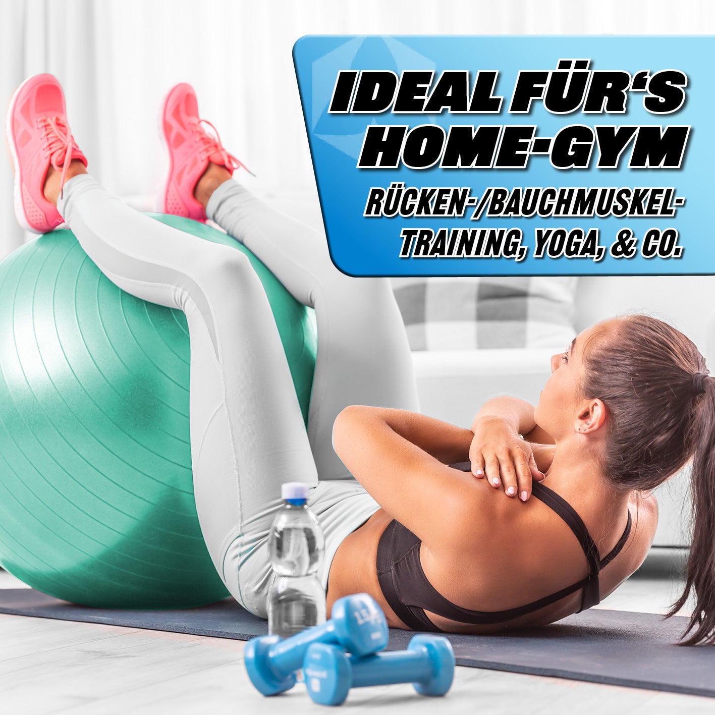 Gymnastikball inkl. Ballpumpe - Fitness Sitzball - Türkis - 85 cm für Rücken- und Bauchmuskeltraining im Home-Gym.