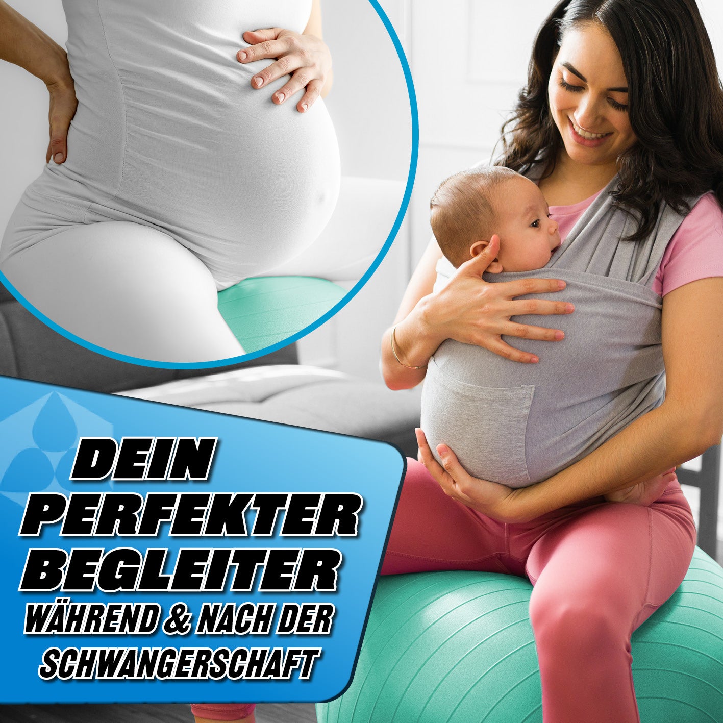 Gymnastikball inkl. Ballpumpe - Fitness Sitzball - Türkis - 65 cm ideal für Schwangerschaftsgymnastik und Alltag.