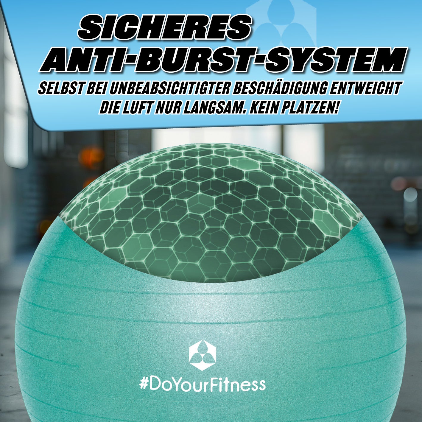 Gymnastikball inkl. Ballpumpe - Fitness Sitzball - Türkis - 85 cm mit sicherem Anti-Burst-System für erhöhte Stabilität und Langzeitnutzung.