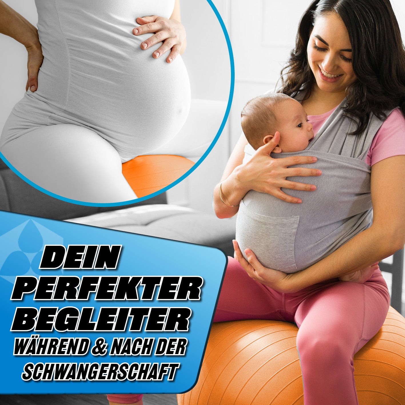 Gymnastikball inkl. Ballpumpe - Fitness Sitzball - Orange - 65 cm, ideal für Schwangerschaftsgymnastik und Rückentraining.