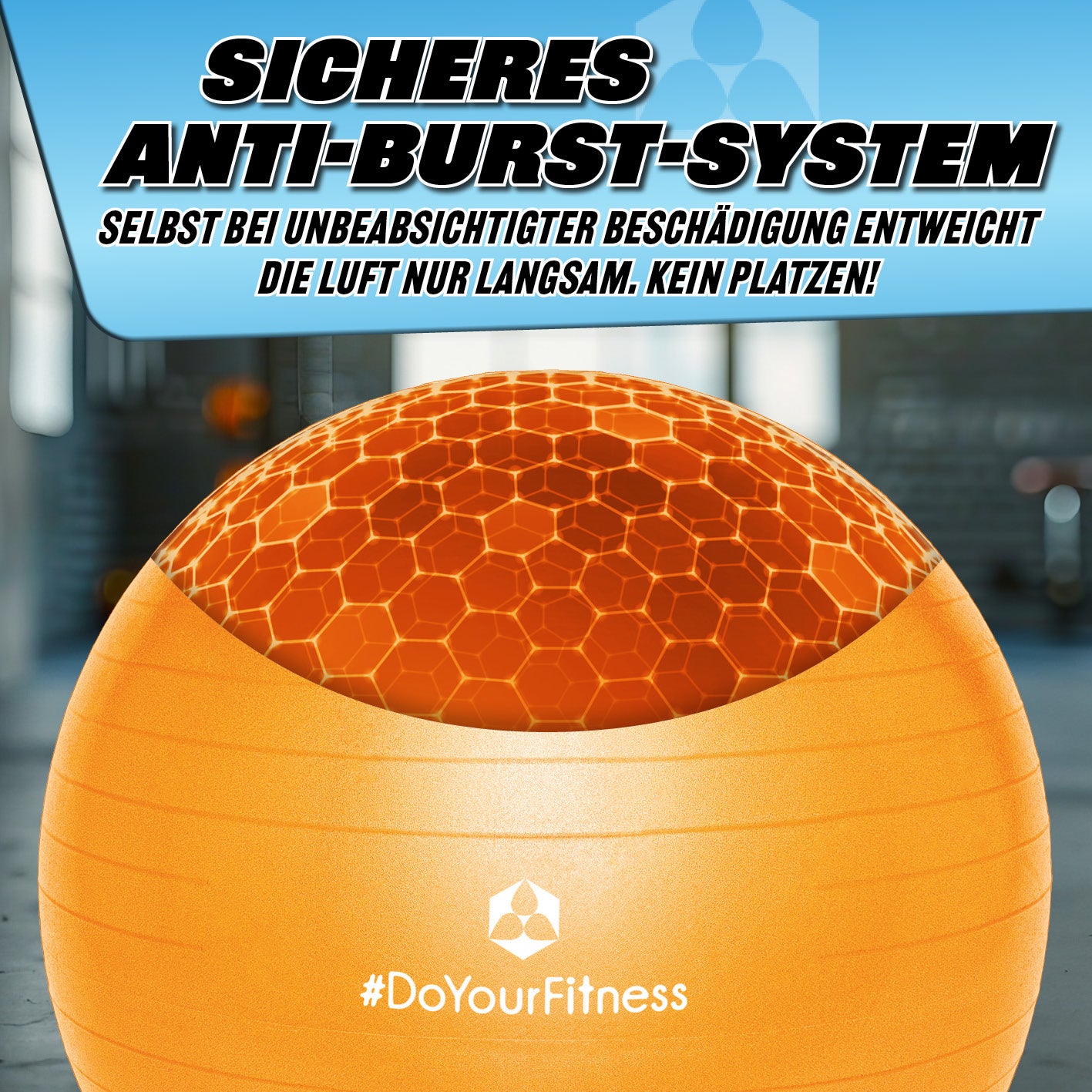 Gymnastikball inkl. Ballpumpe - Fitness Sitzball - Orange - 65 cm mit sicherem Anti-Burst-System für langsamen Luftverlust.