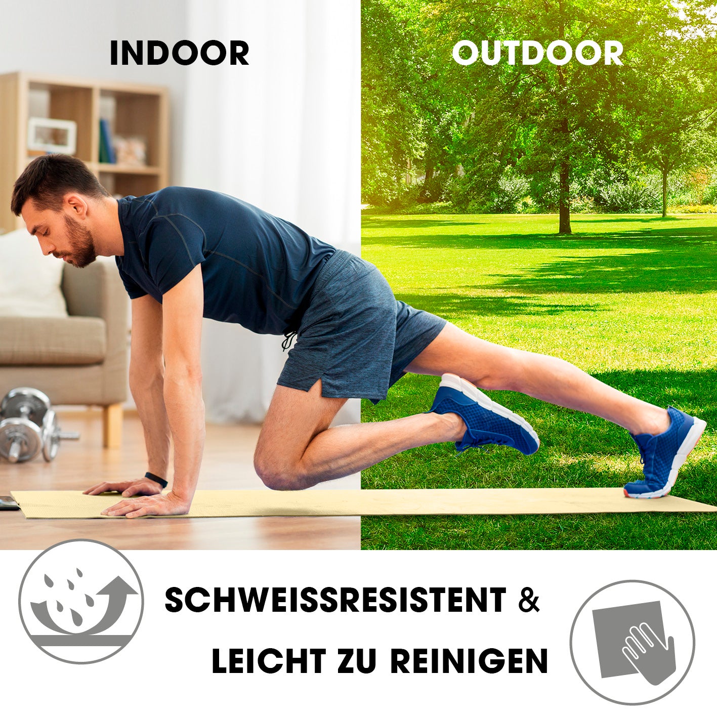 Fitness- und Gymnastikmatte - 183 x 61 x 1 cm - Hell Beige, rutschfest, leicht, geeignet für Indoor- und Outdoor-Training.