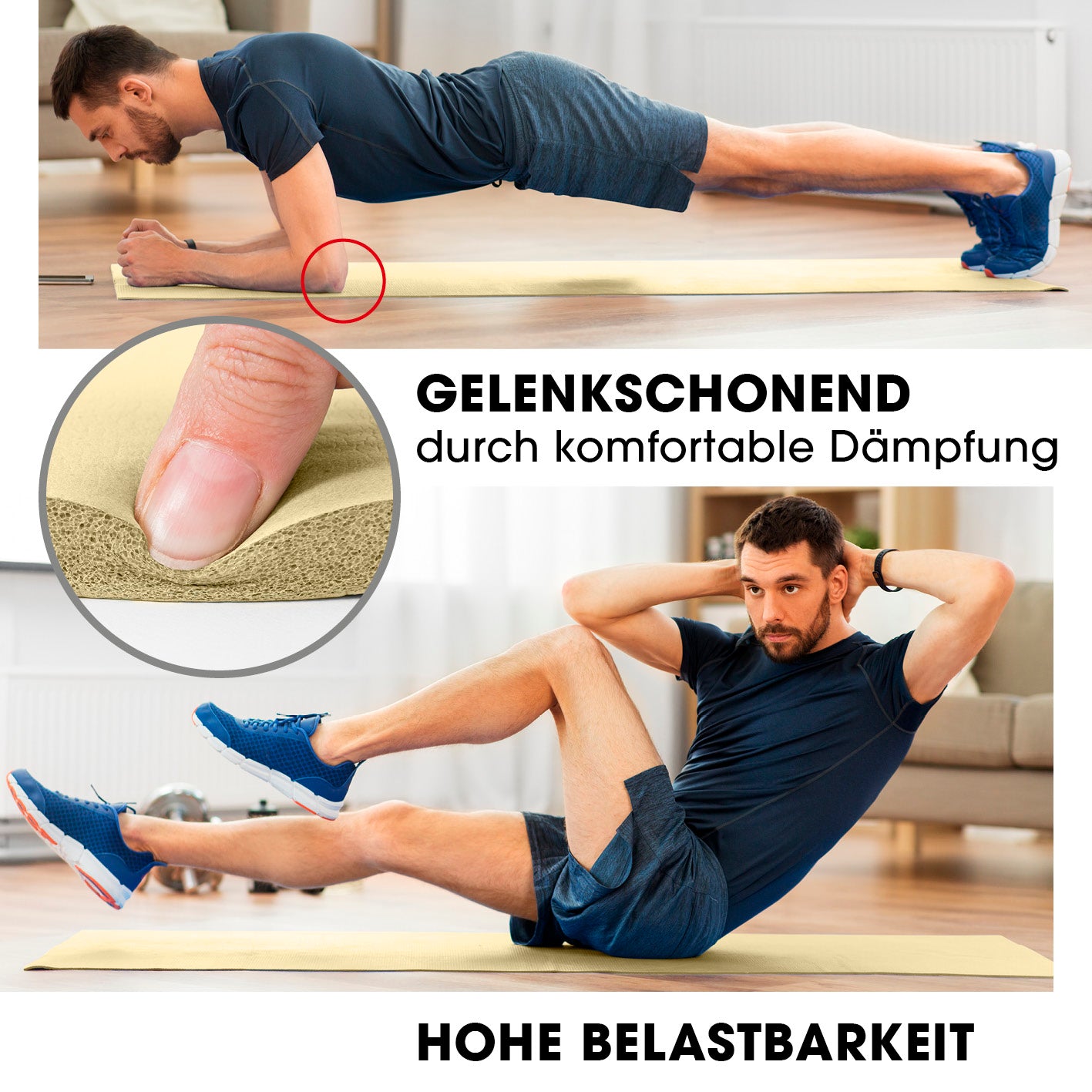 Fitness- und Gymnastikmatte - 183 x 61 x 1 cm - Hell Beige, gelenkschonend, rutschfest und robust für Yoga und Gymnastik.