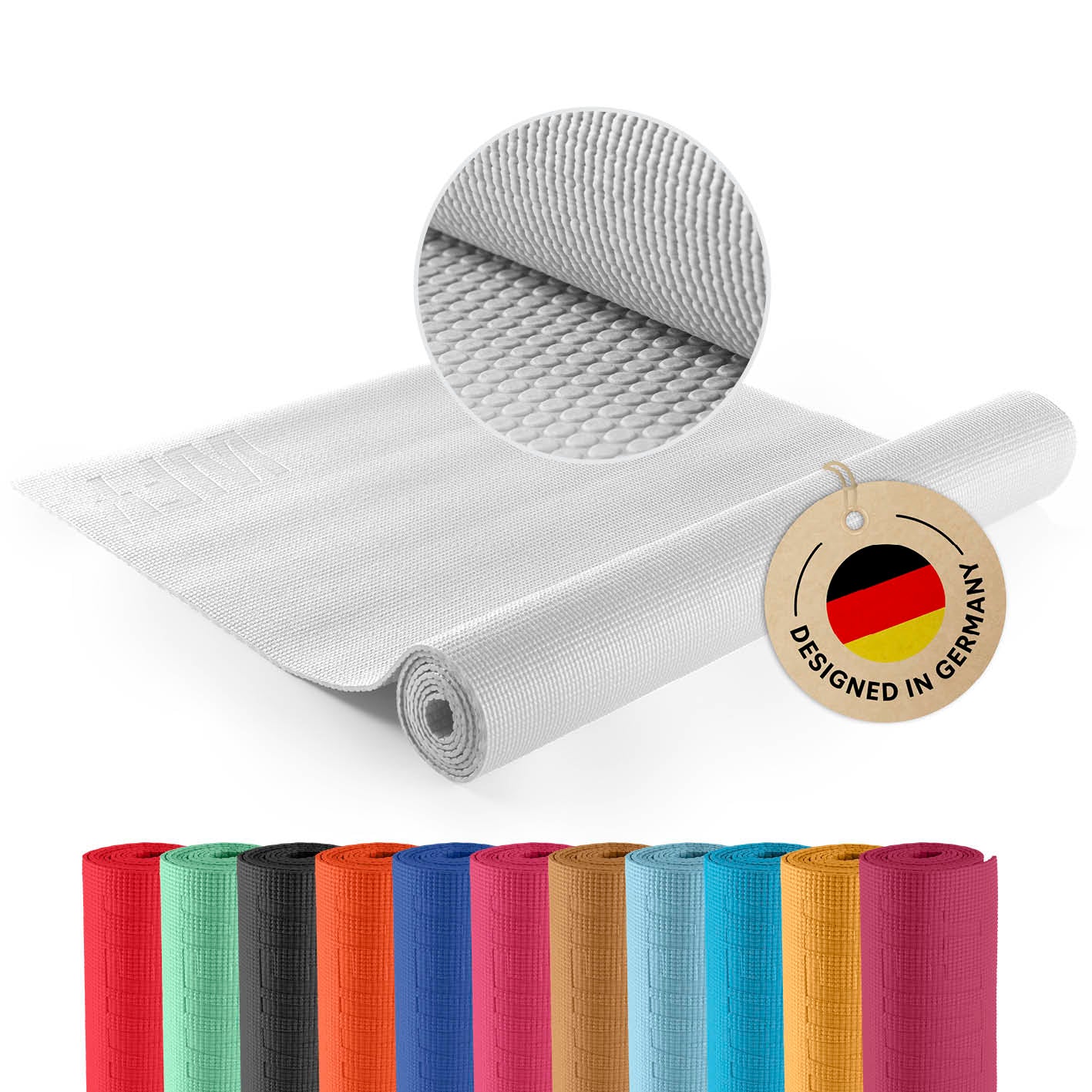 Yogamatte Kirana - 183 x 61 x 0,4 cm - Weiß, rutschfest, weich und pflegeleicht, ideal für Pilates und Fitness.