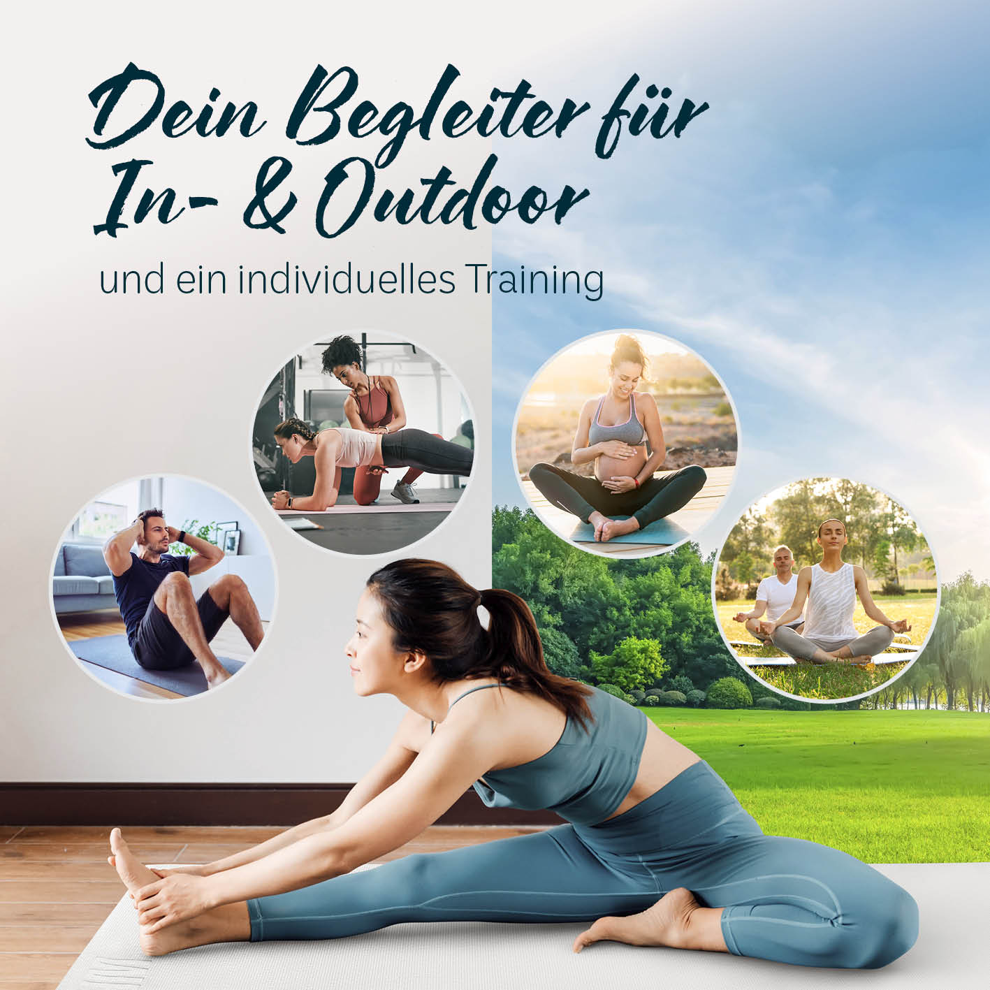 Yogamatte Kirana - 183 x 61 x 0,4 cm - Weiß als flexible, rutschfeste Trainingsmatte für Pilates und Fitness indoor und outdoor.