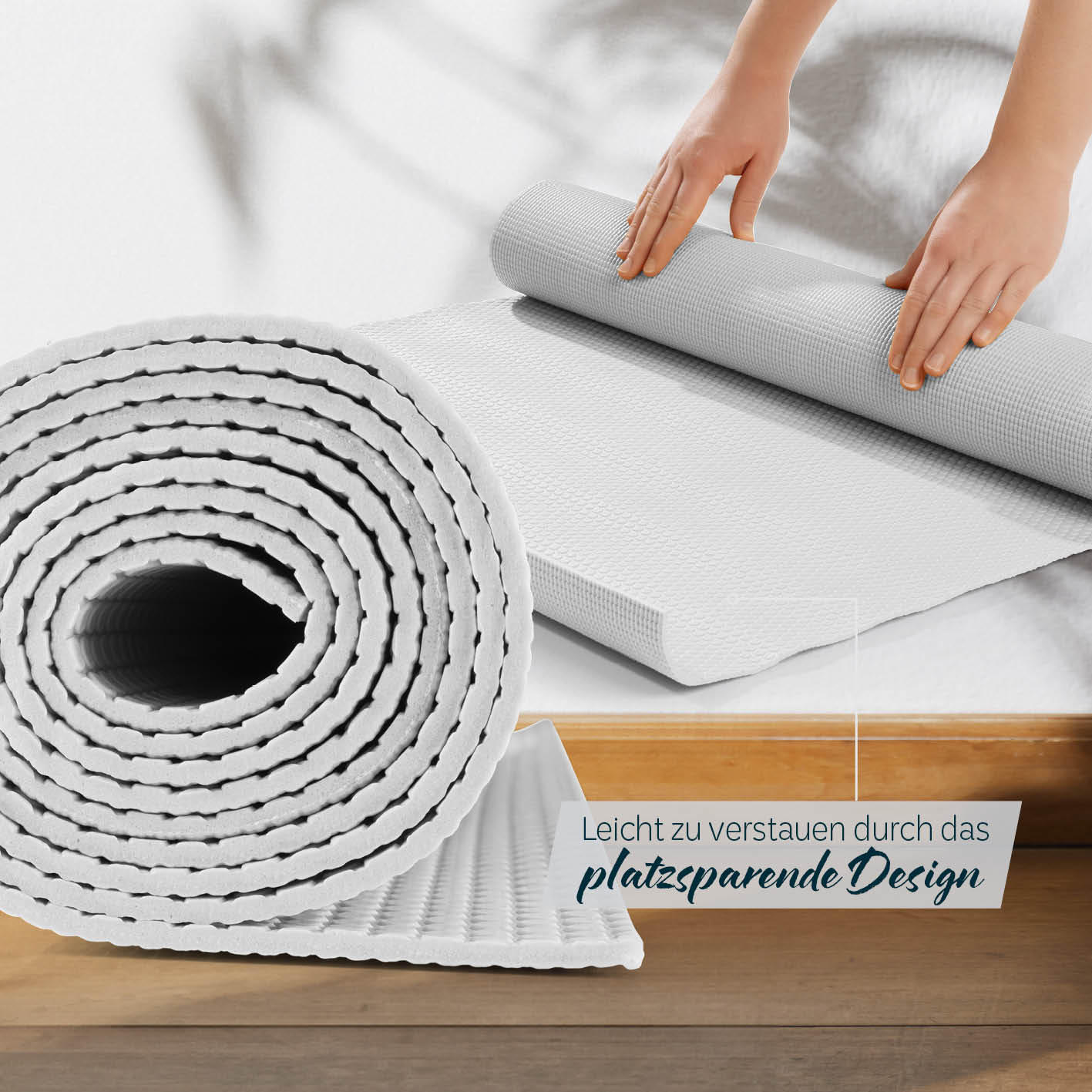 Yogamatte Kirana - 183 x 61 x 0,4 cm - Weiß, rutschfest, weich, flexibel, pflegeleicht, platzsparendes Design für Pilates und Fitness.