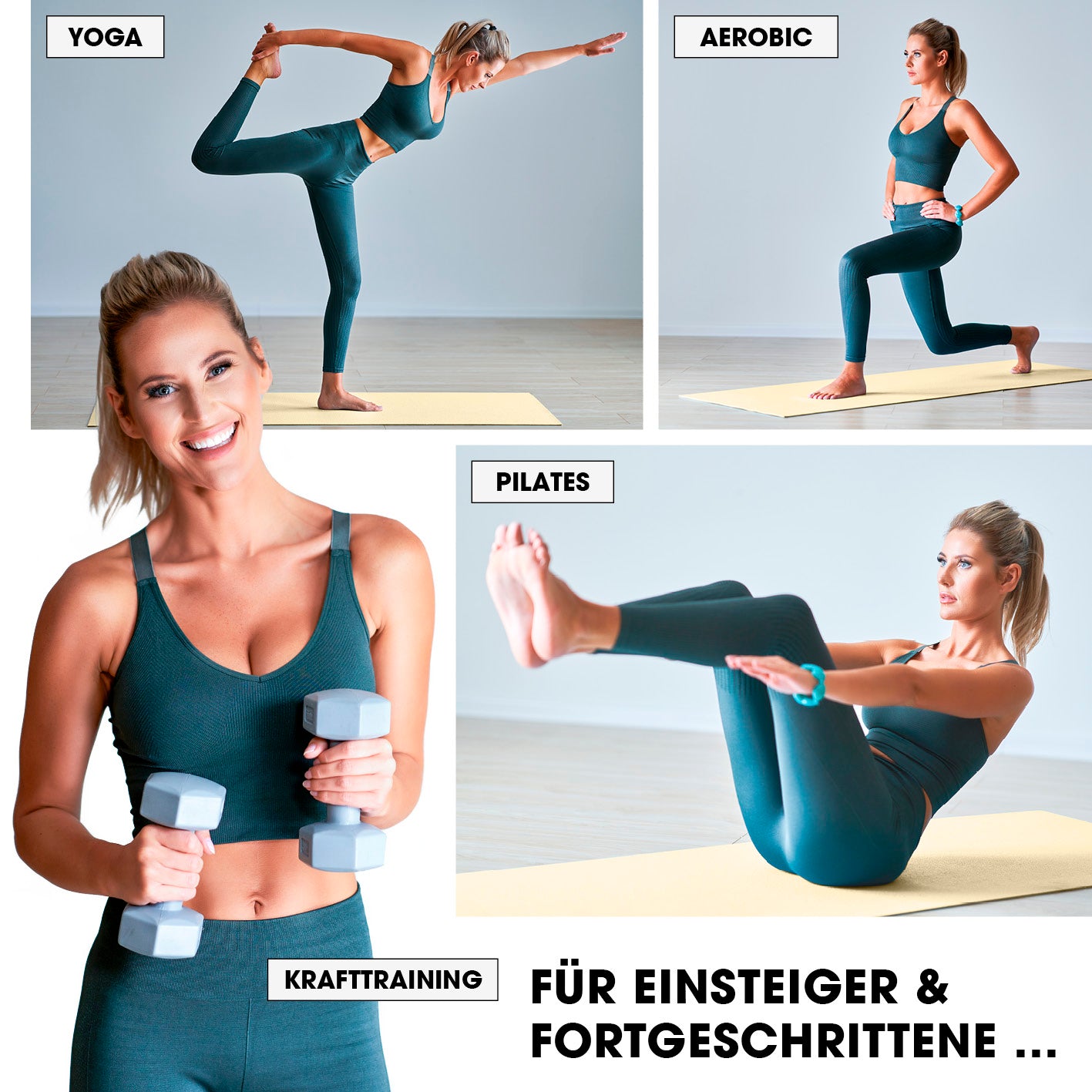 Fitness- und Gymnastikmatte - 183 x 61 x 2 cm - Hell Beige für Yoga, Pilates, Aerobic und Krafttraining, rutschfest und robust.