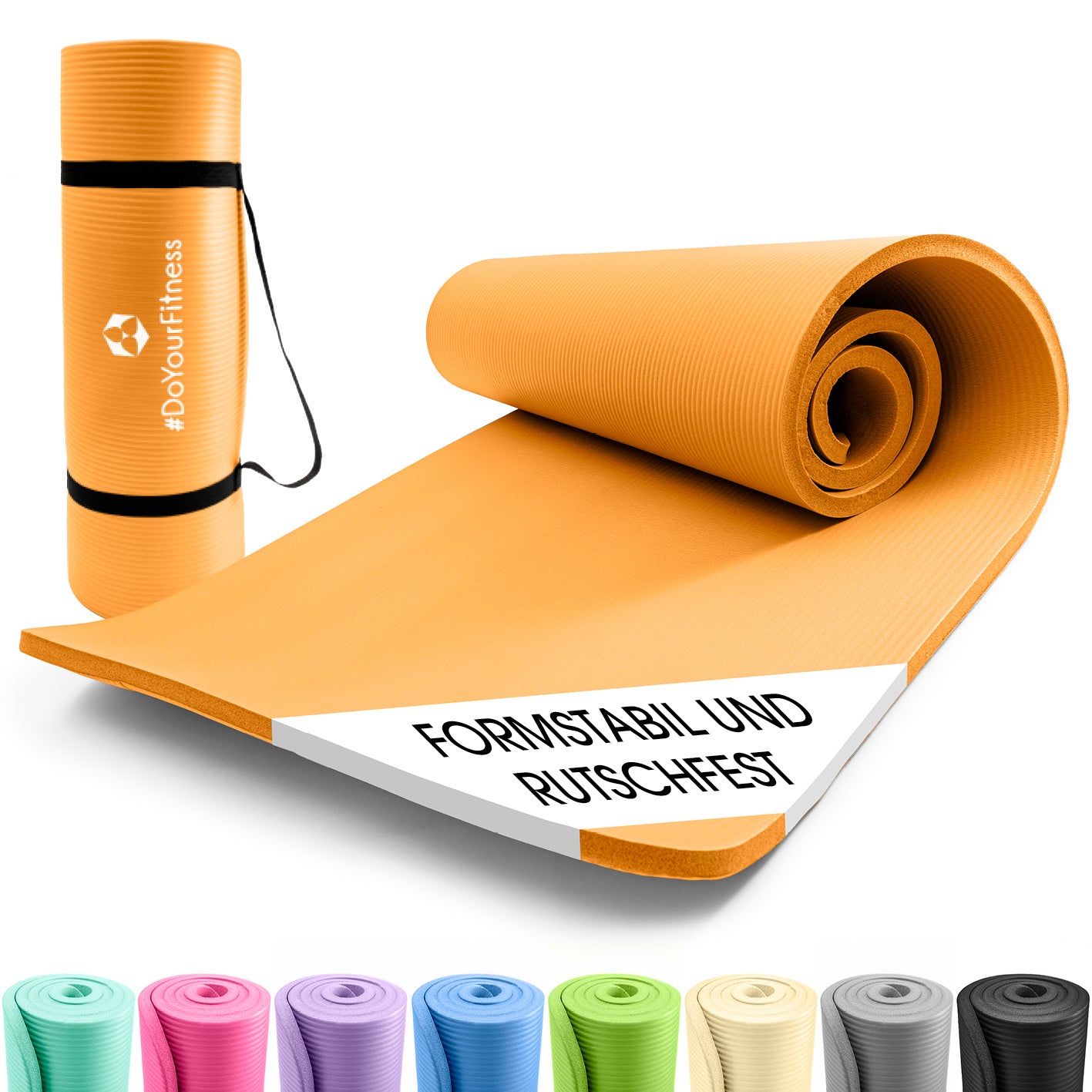 Fitness- und Gymnastikmatte - 183 x 61 x 2 cm - Orange, rutschfest, robust und weich für Yoga und Training mit Tragegurt von DoYourFitness.
