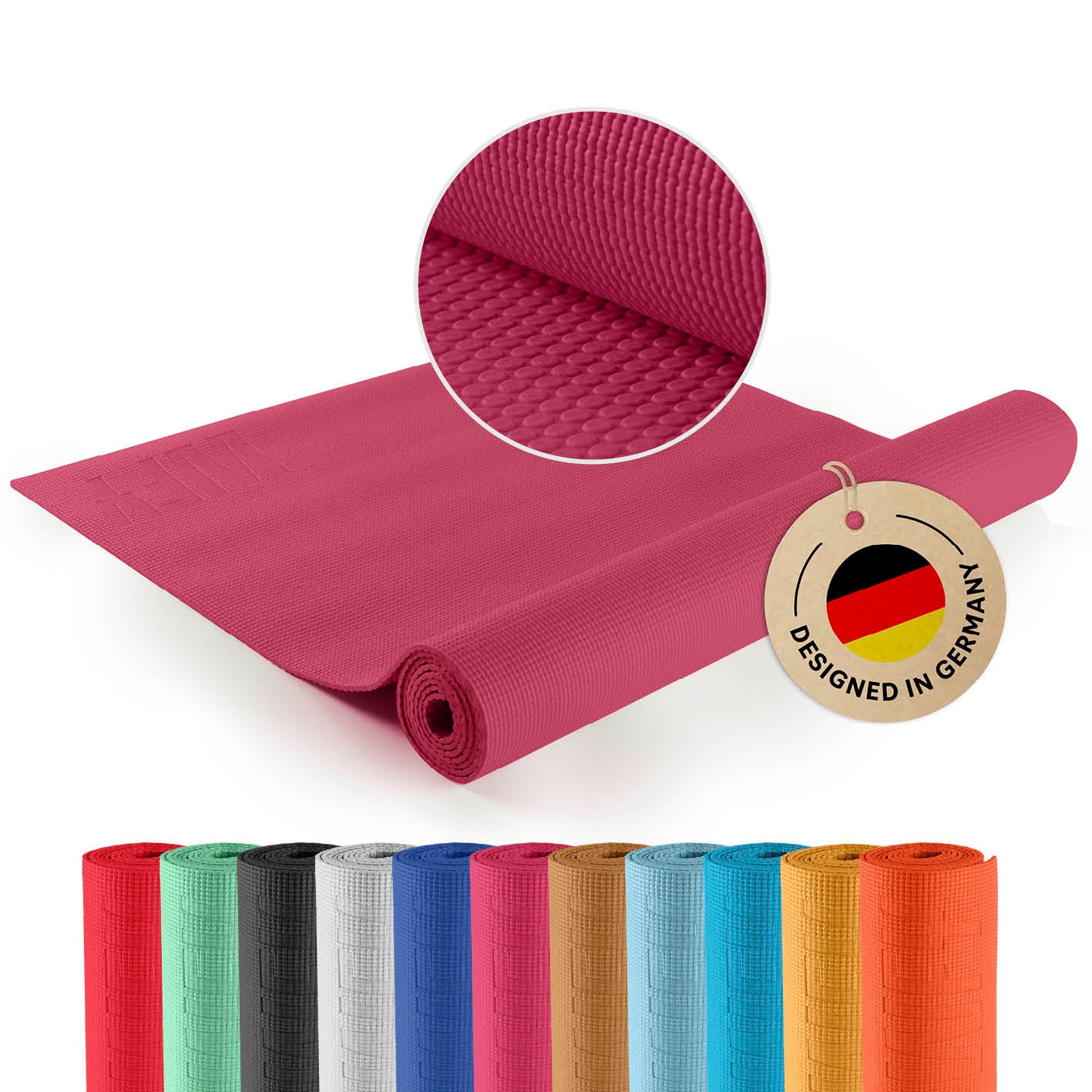 Yogamatte Kirana - 183 x 61 x 0,4 cm - Aubergine, weiche, rutschfeste ECO-PVC Trainingsmatte für Pilates und Fitness, pflegeleicht.