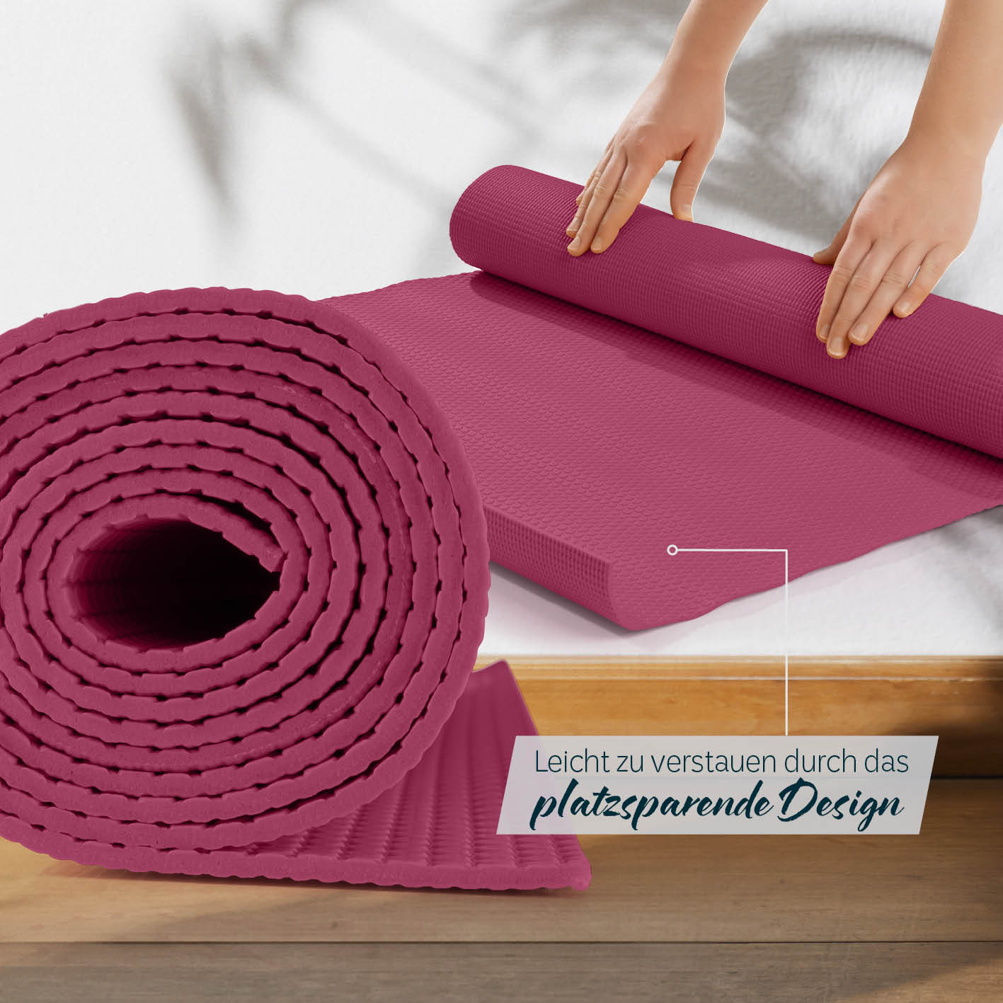 Yogamatte Kirana - 183 x 61 x 0,4 cm - Aubergine, weiche, rutschfeste ECO-PVC Trainingsmatte, platzsparend und pflegeleicht.