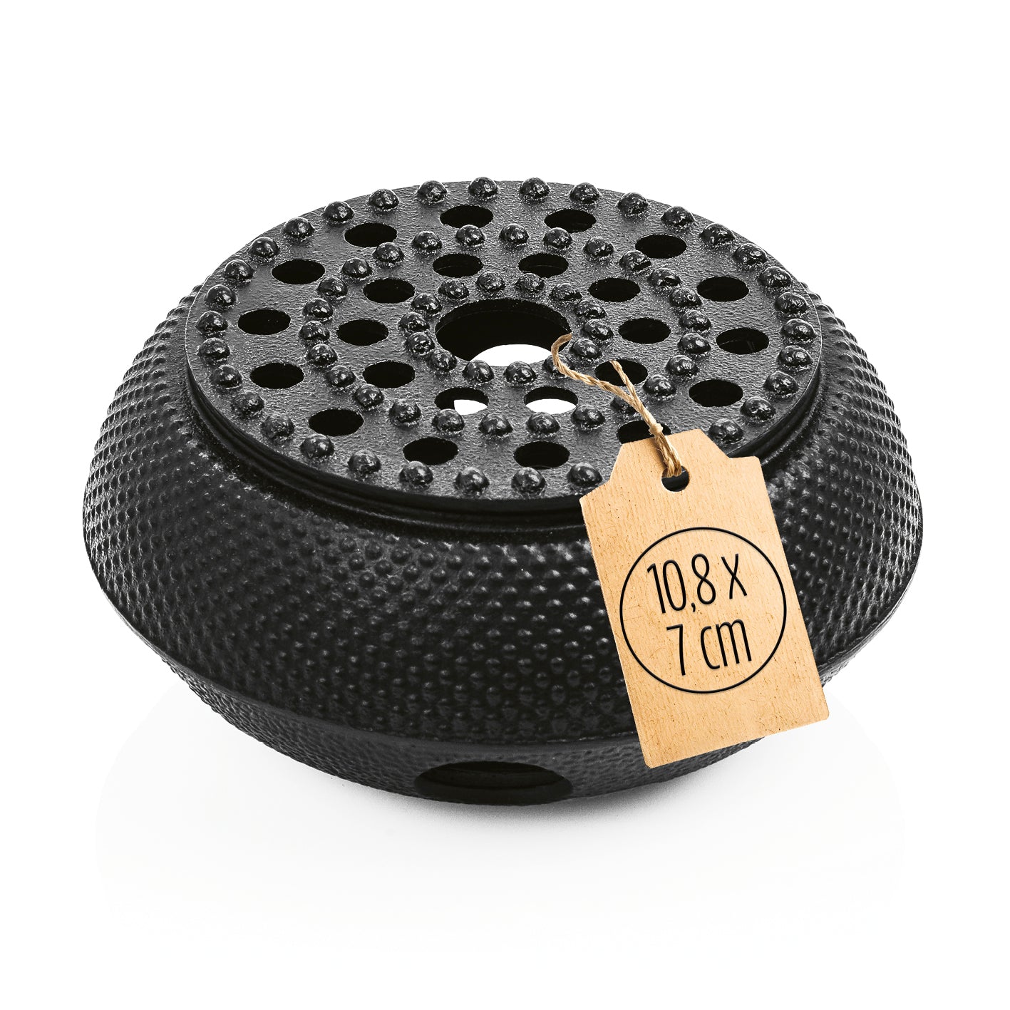 Stövchen aus Gusseisen - Teewärmer für Teekannen in Schwarz mit feuerfester Beschichtung und asiatischem Design.