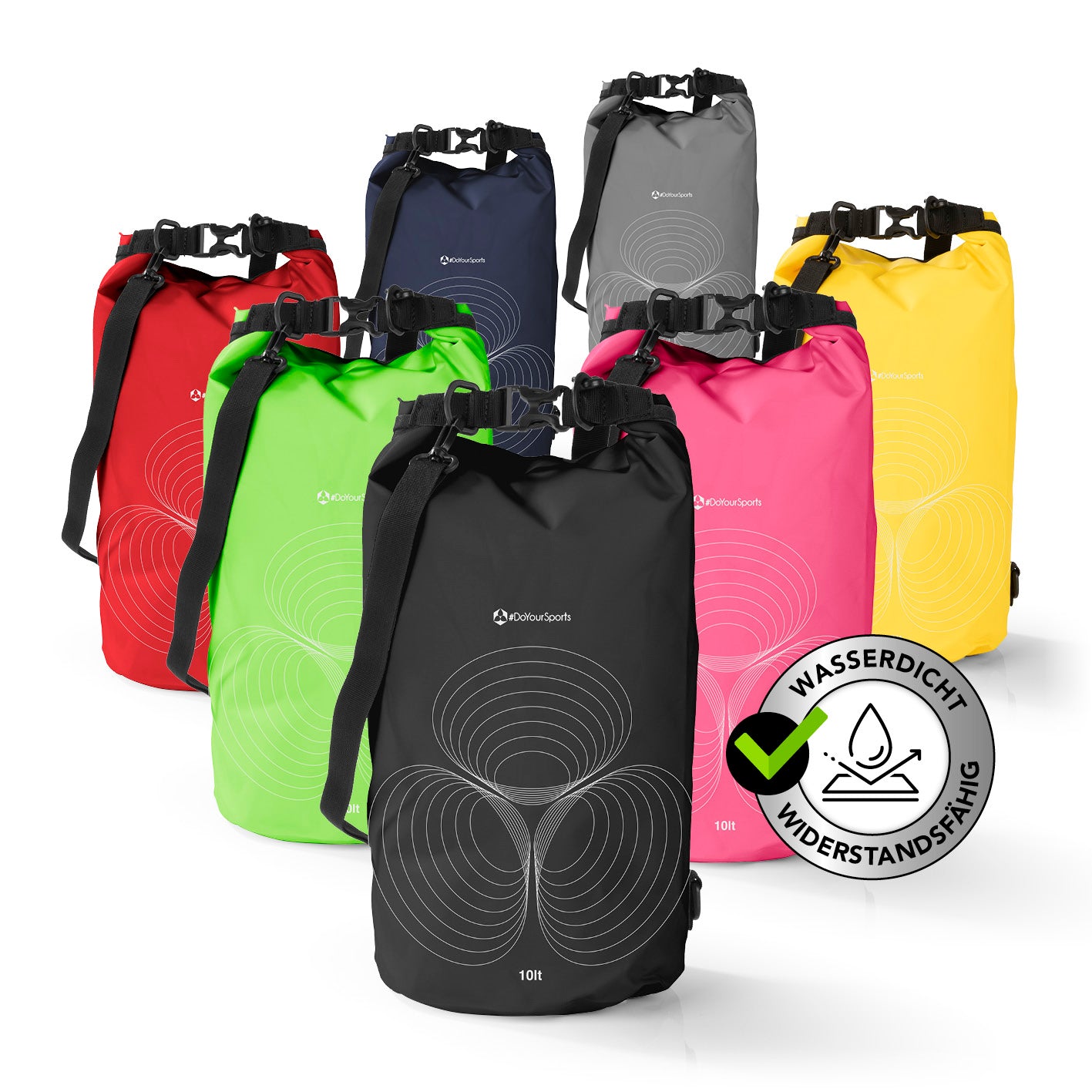 Dry Bag 10L - Schwarz wasserfester, robuster Rucksack mit verstellbarem Schultergurt und stabilen Schnallen für Outdoor-Abenteuer.