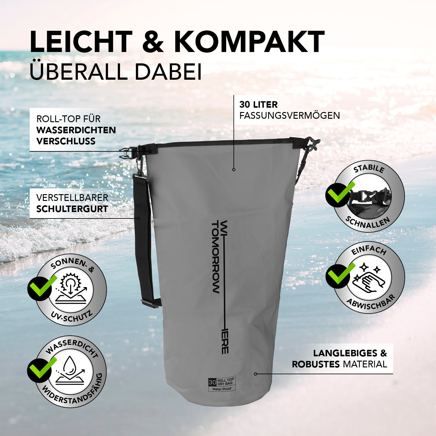 Dry Bag 30L - Style 02 - Grau