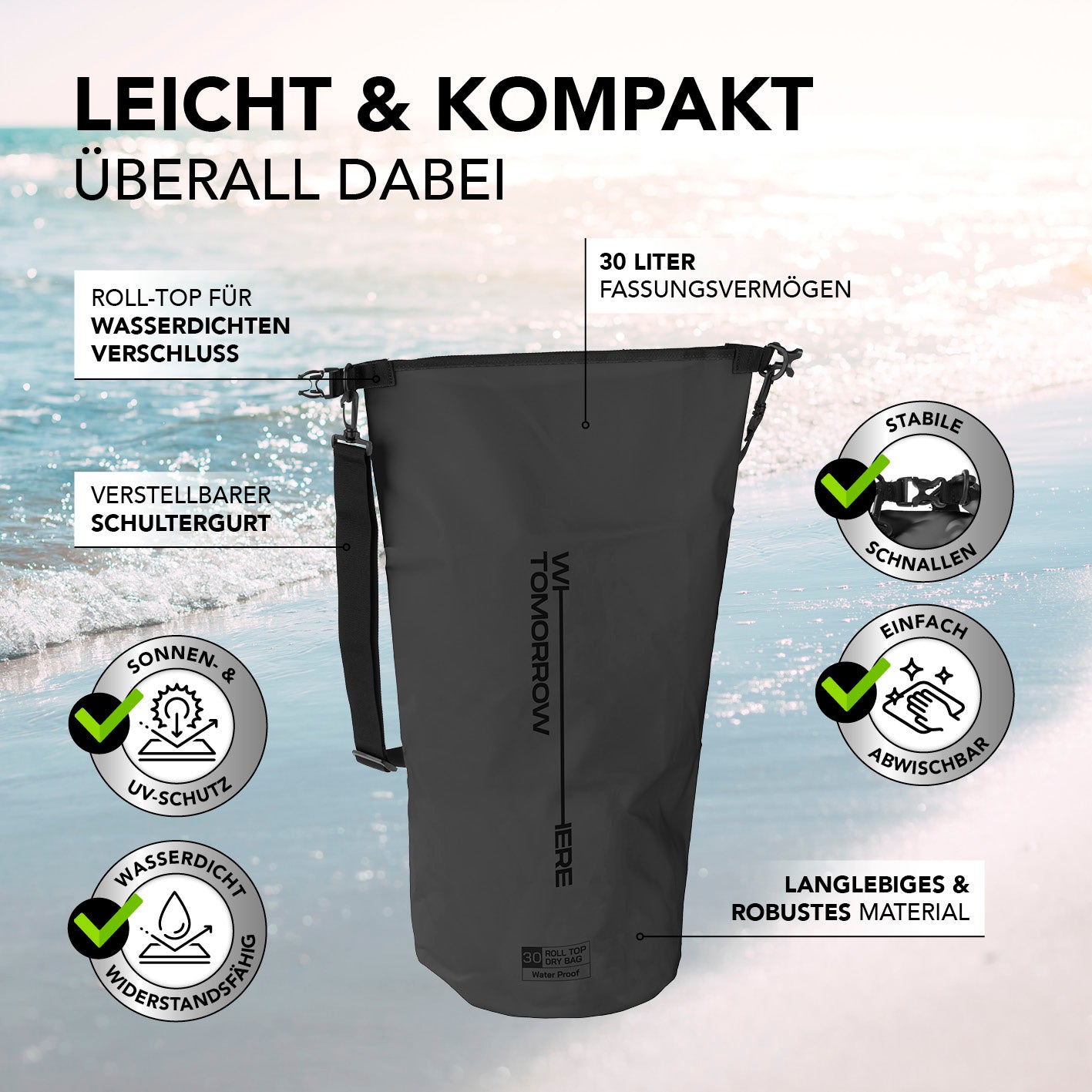Dry Bag 30L - Style 02 - Schwarz