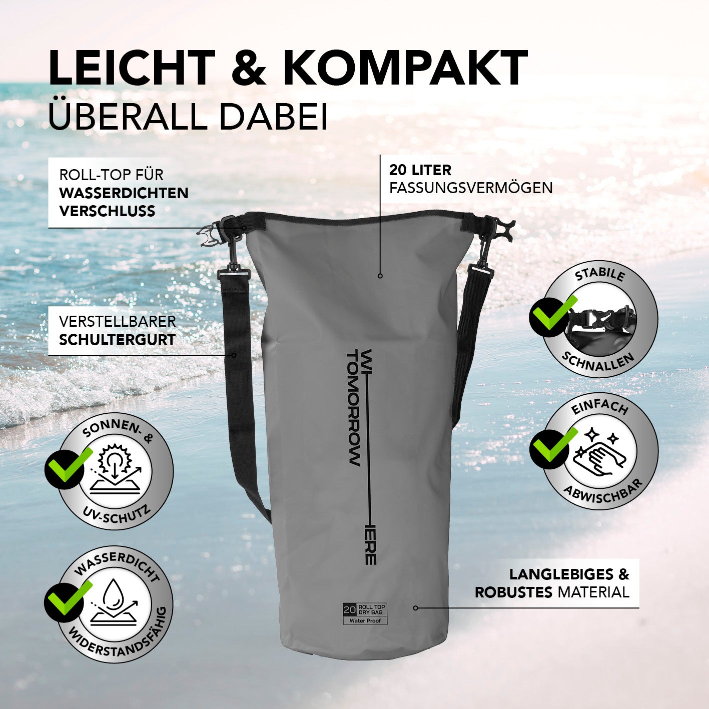 Dry Bag 20L - Style 02 - Grau