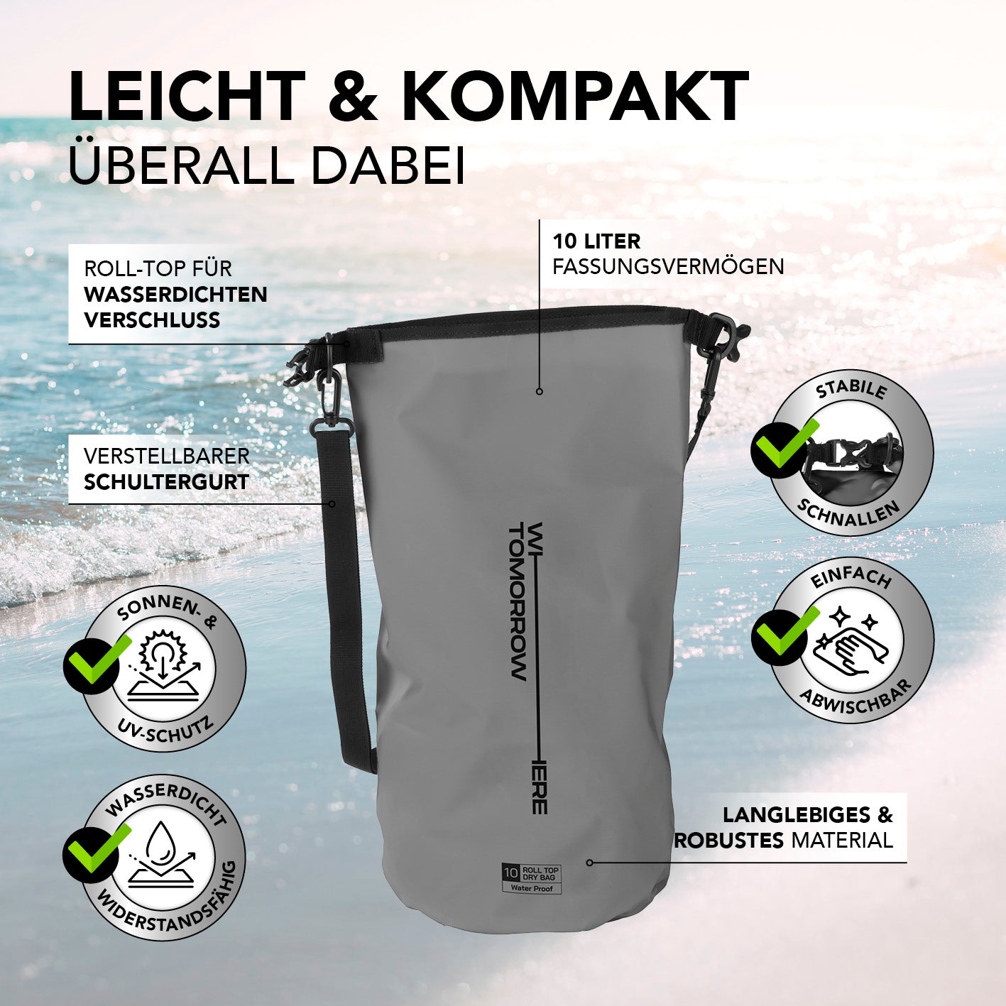 Dry Bag 10L - Style 02 - Grau
