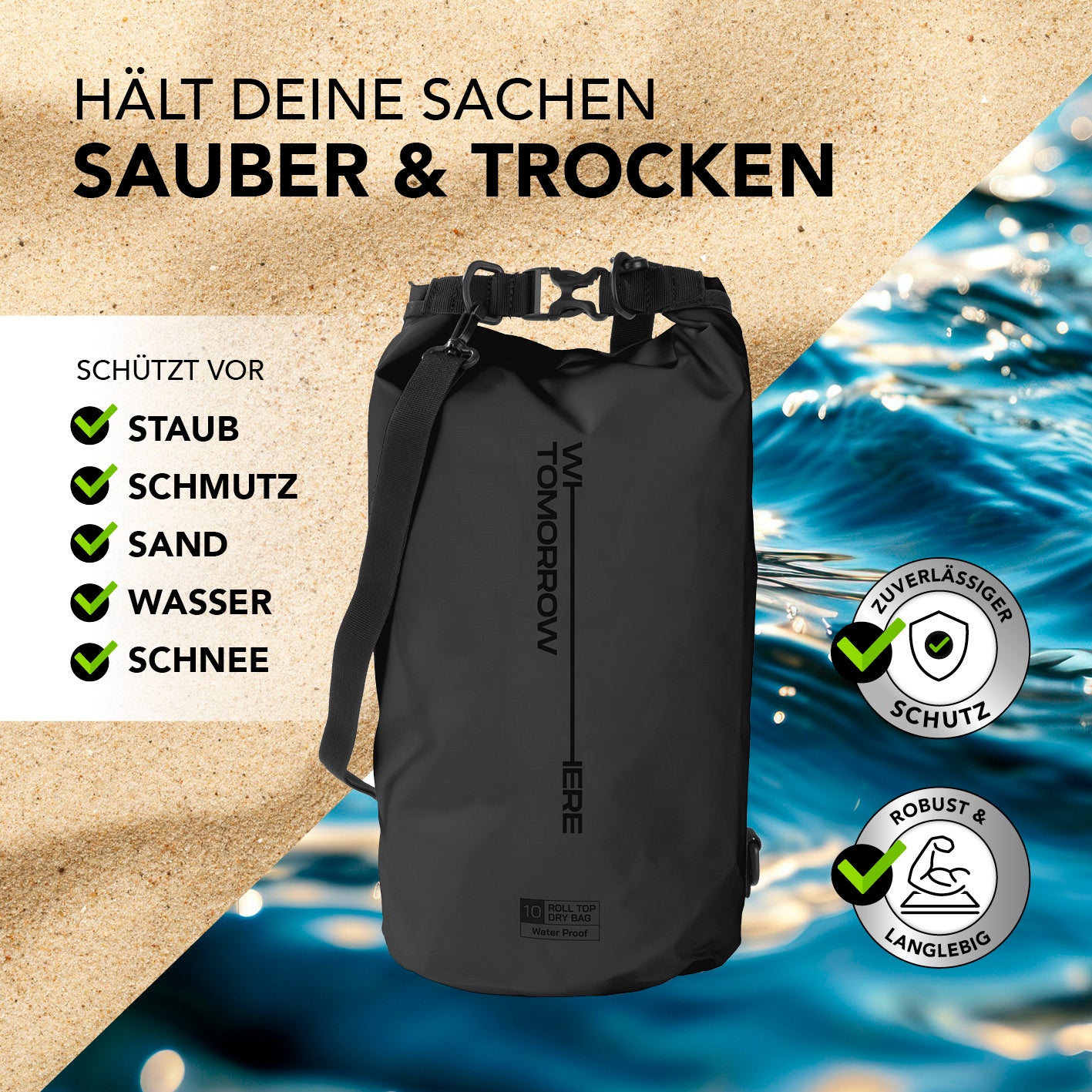 Dry Bag 10L - Style 02 - Schwarz