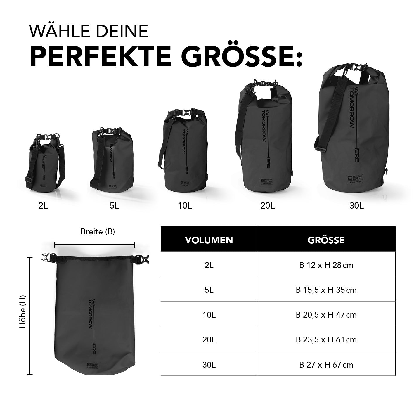 Dry Bag 10L - Style 02 - Schwarz