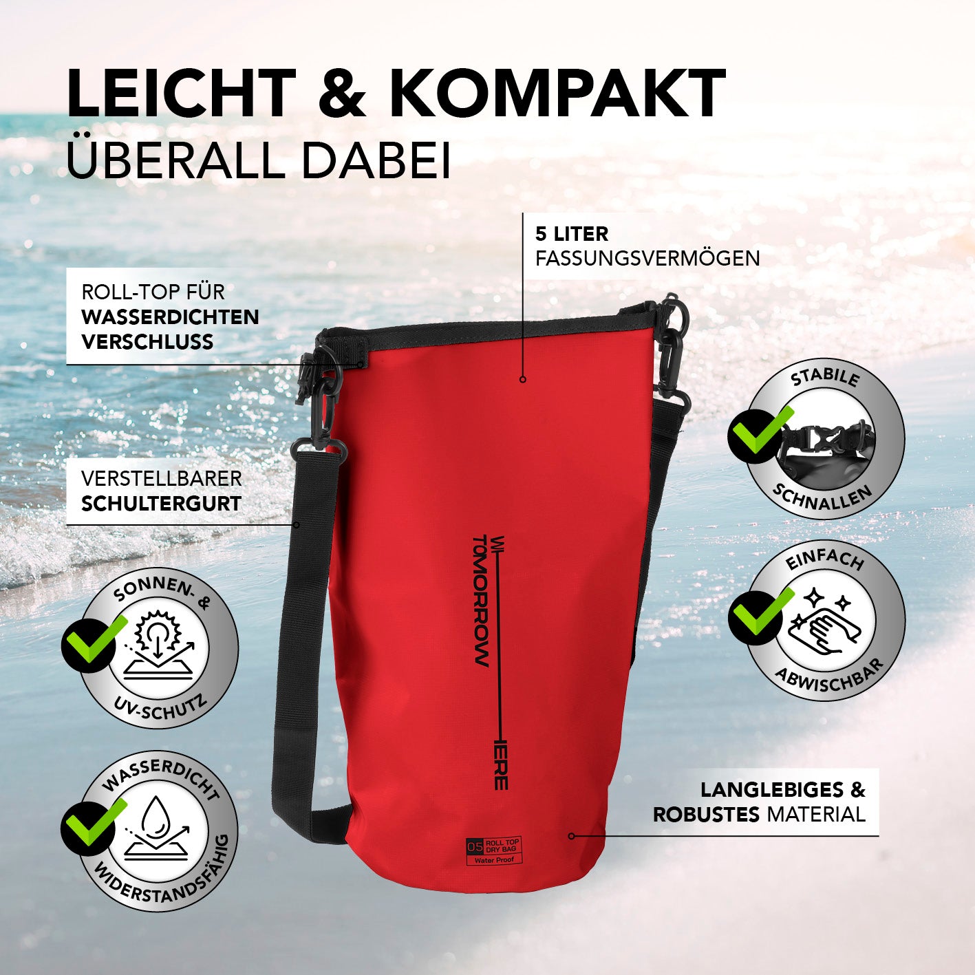 Dry Bag 5L - Style 02 - Rot