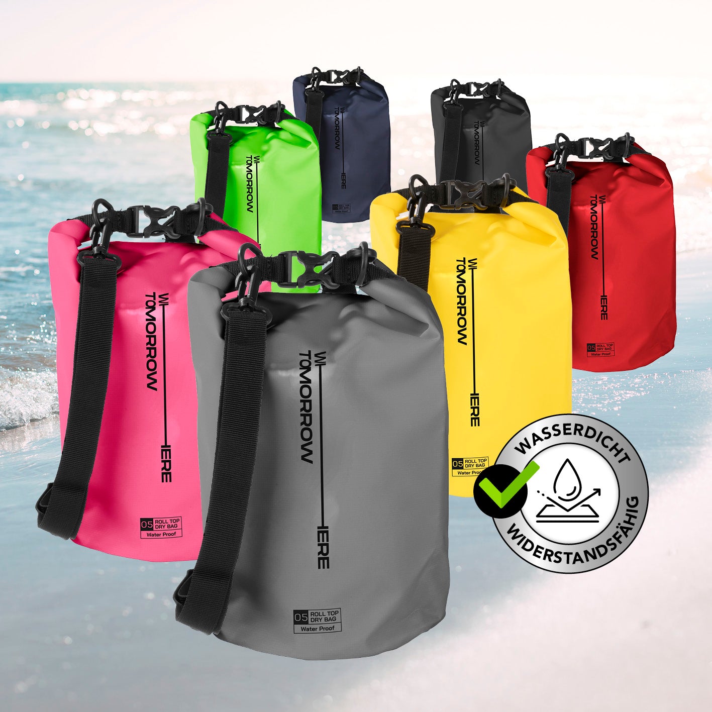 Dry Bag 5L - Style 02 - Grau wasserdichter, robuster Rucksack mit verstellbarem Schultergurt für Outdoor-Abenteuer und sicheren Schutz der Wertsachen.