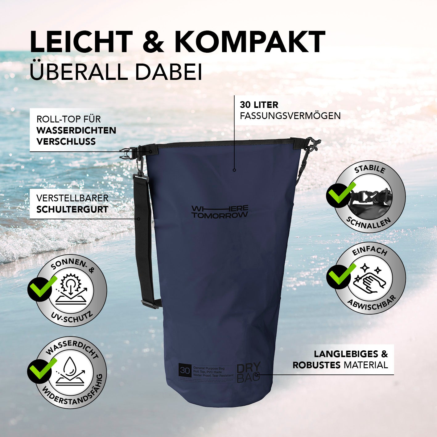 Dry Bag 30L - Style 01 - Dunkelblau