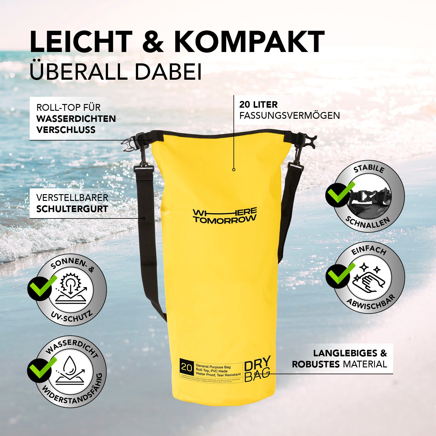 Dry Bag 20L - Style 01 - Gelb