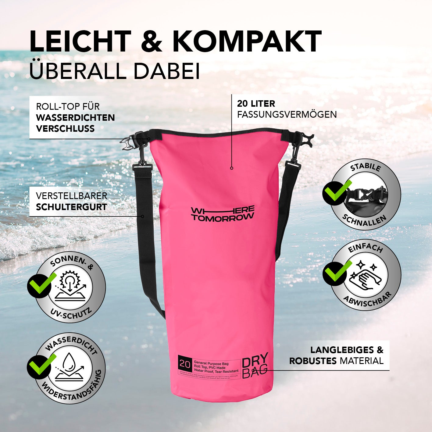 Dry Bag 20L - Style 01 - Pink