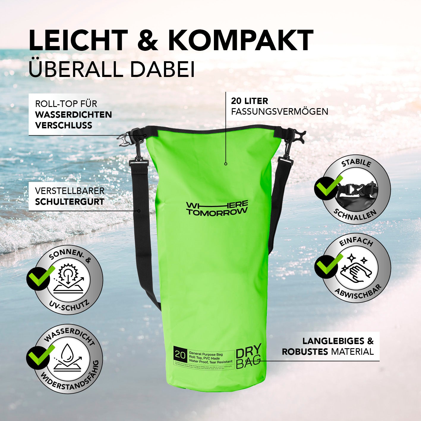 Dry Bag 20L - Style 01 - Grün