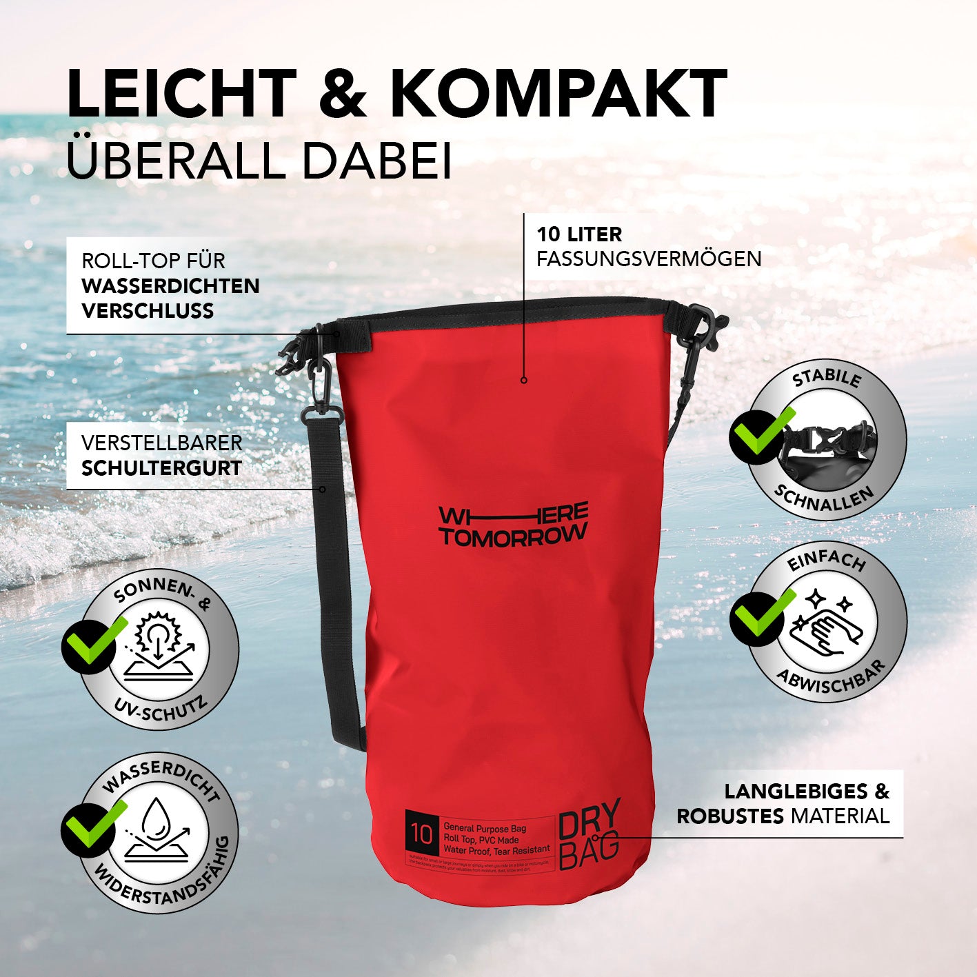Dry Bag 10L - Style 01 - Rot