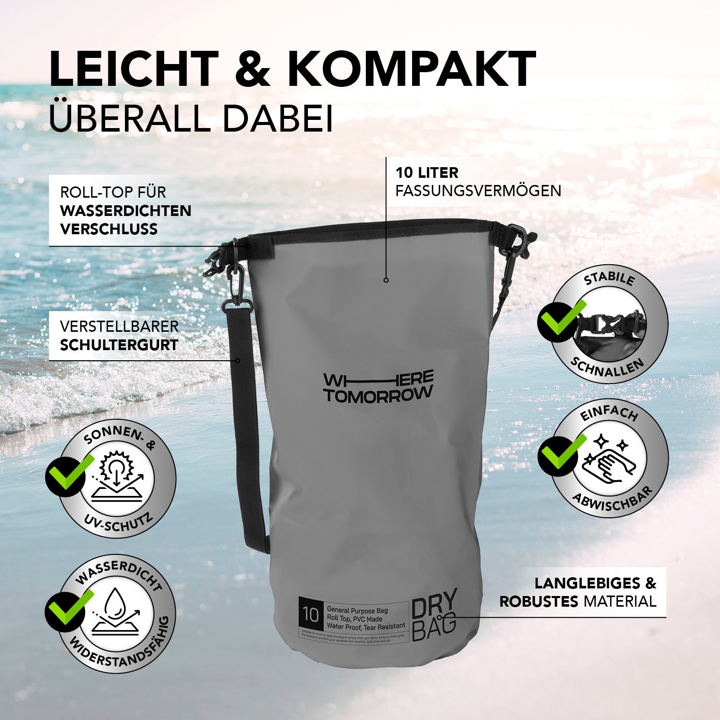Dry Bag 10L - Style 01 - Grau