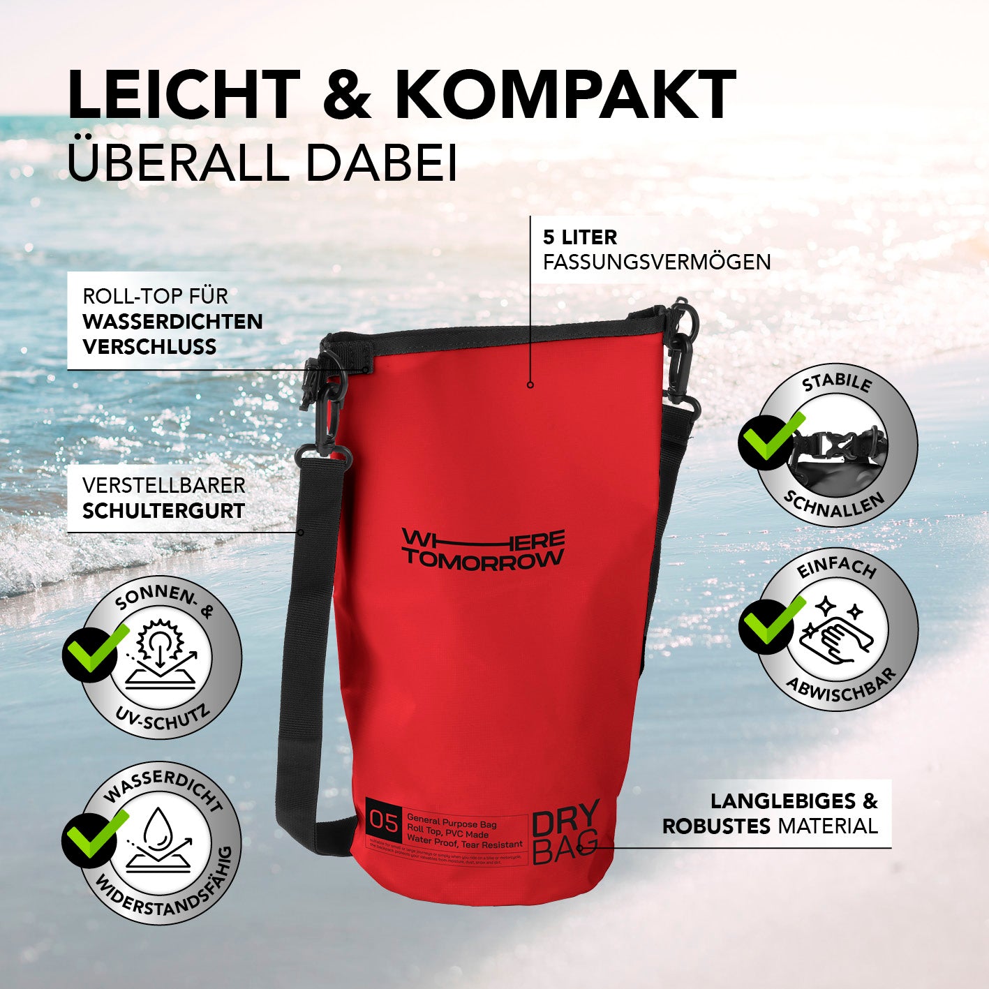Dry Bag 5L - Style 01 - Rot
