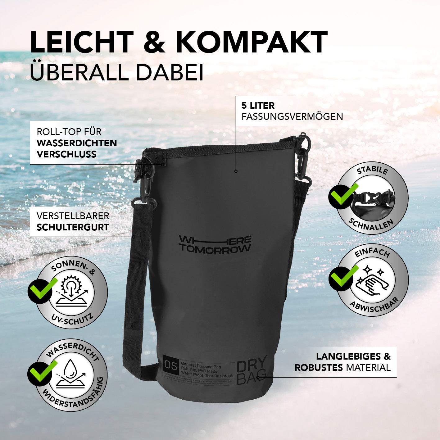 Dry Bag 5L - Style 01 - Schwarz