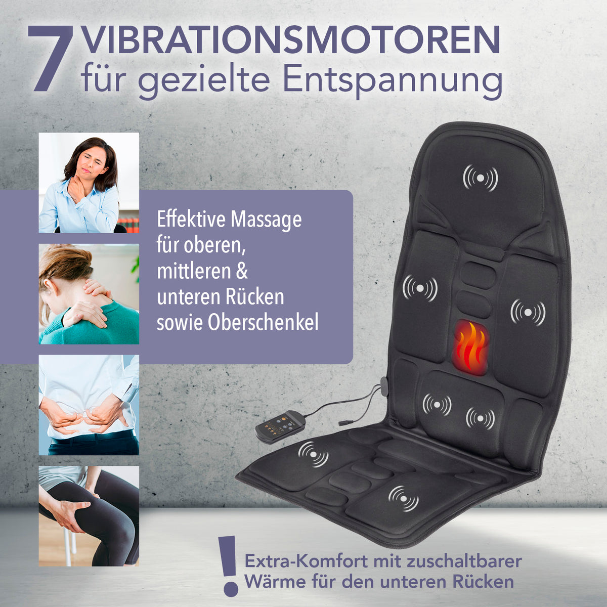 Massage-Sitzauflage mit zuschaltbarer Wärme