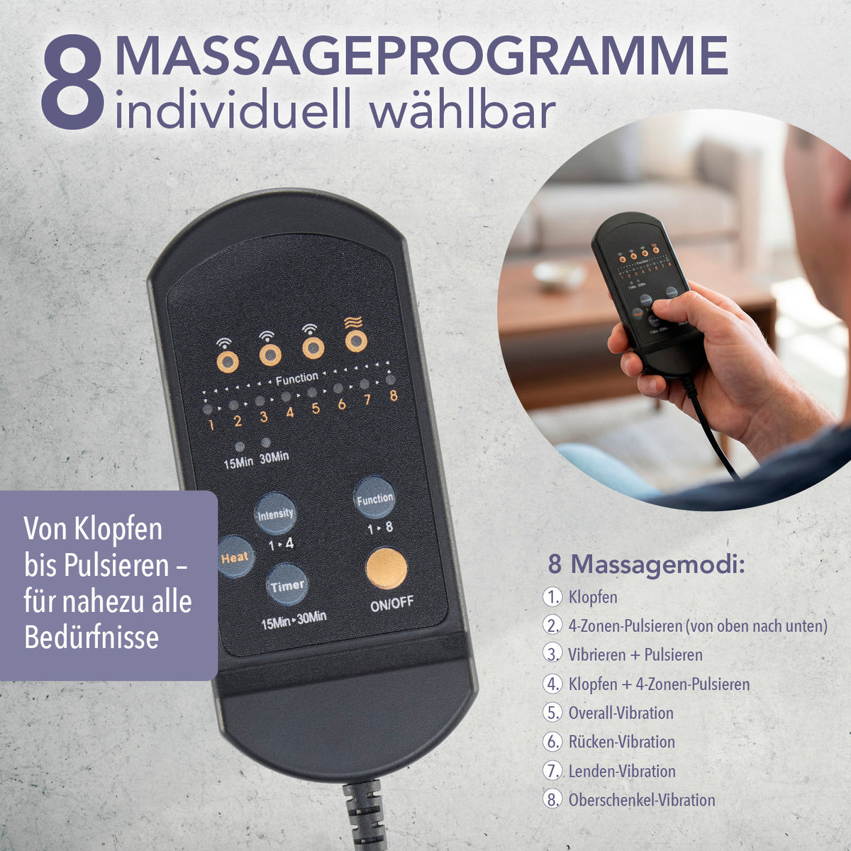 Massage-Sitzauflage mit zuschaltbarer Wärme