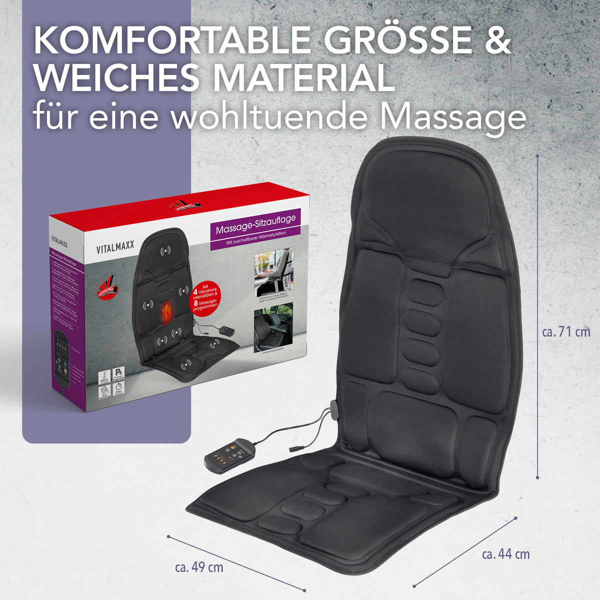 Massage-Sitzauflage mit zuschaltbarer Wärme